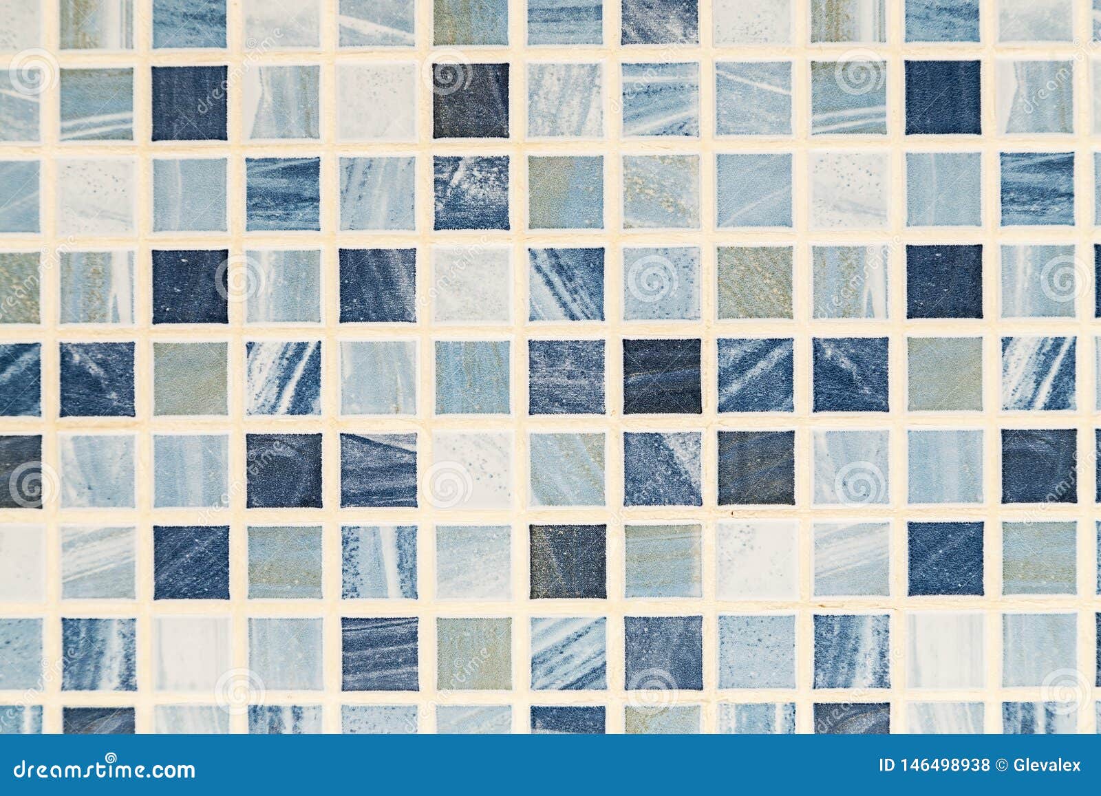 Blue And White Mosaic Tile Background, Abstract Texture, Macro Stock