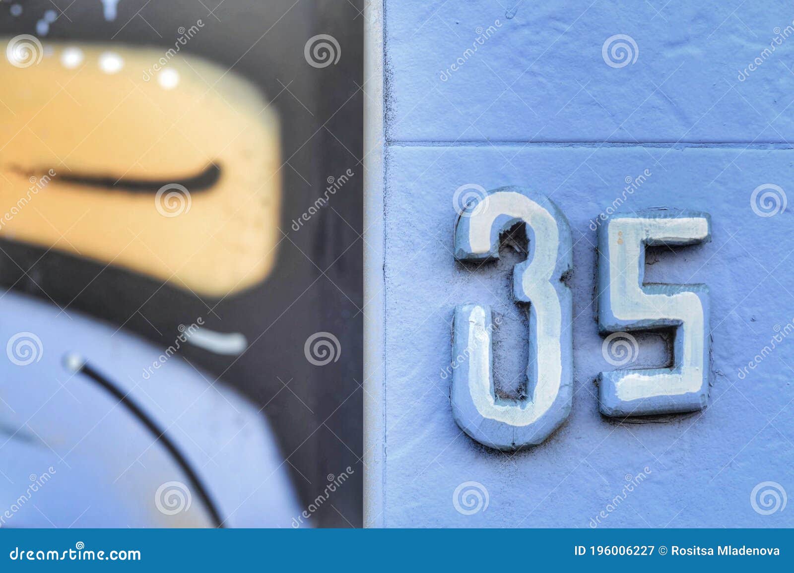Blue and White Number on the Wall 35 Stock Image Image of lines