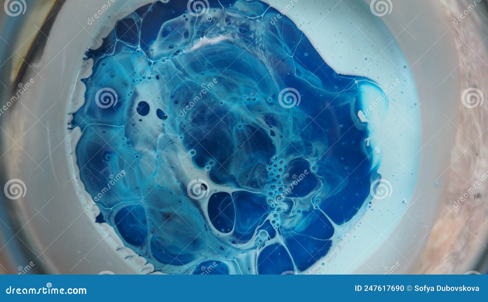 Blue and White Paint Mix with Bubbles and Bulges 1 Stock Photo Image