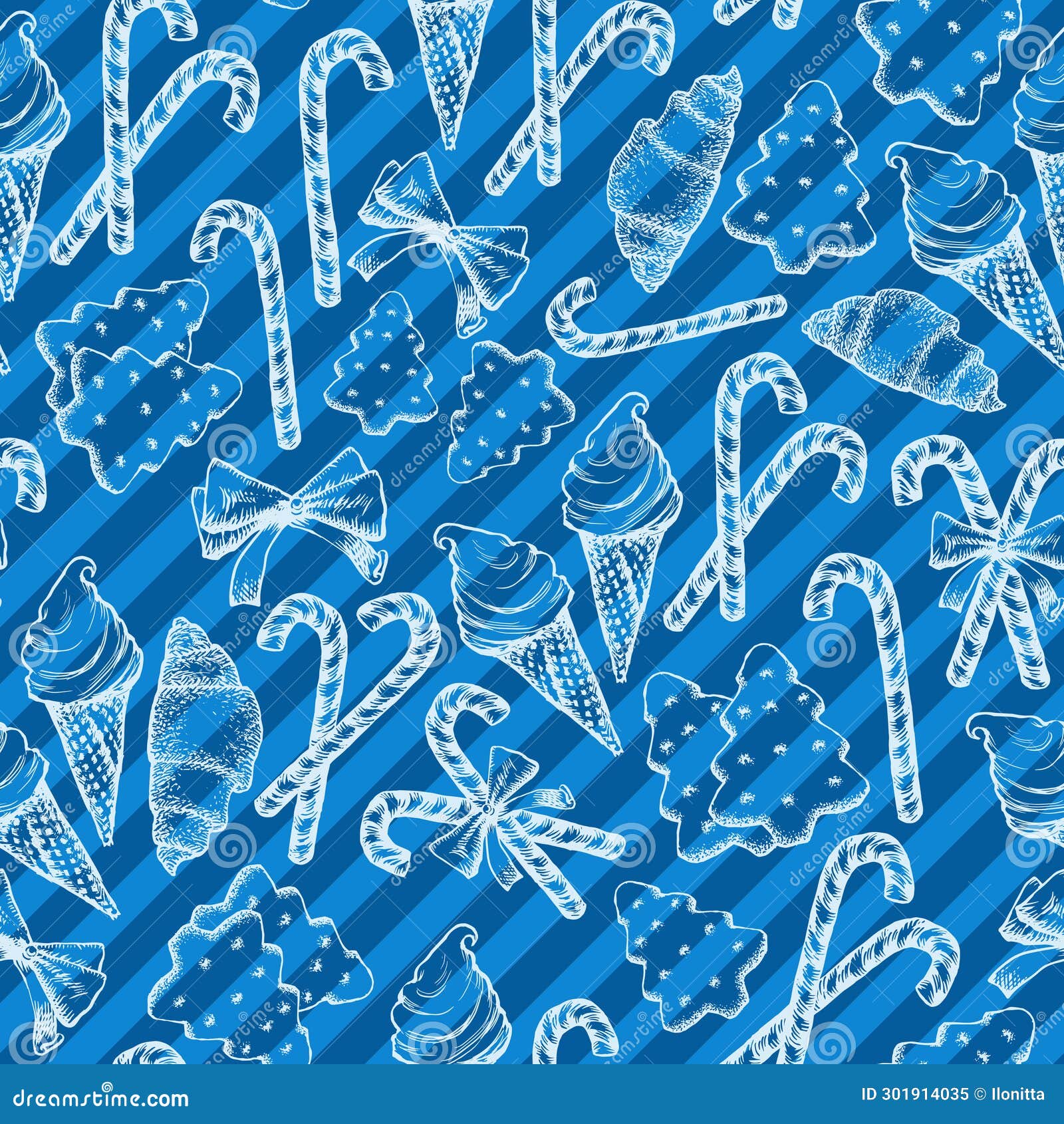 Blue and White Peppermint Candy Cane Stick with Bow, Pine Tree Cookies