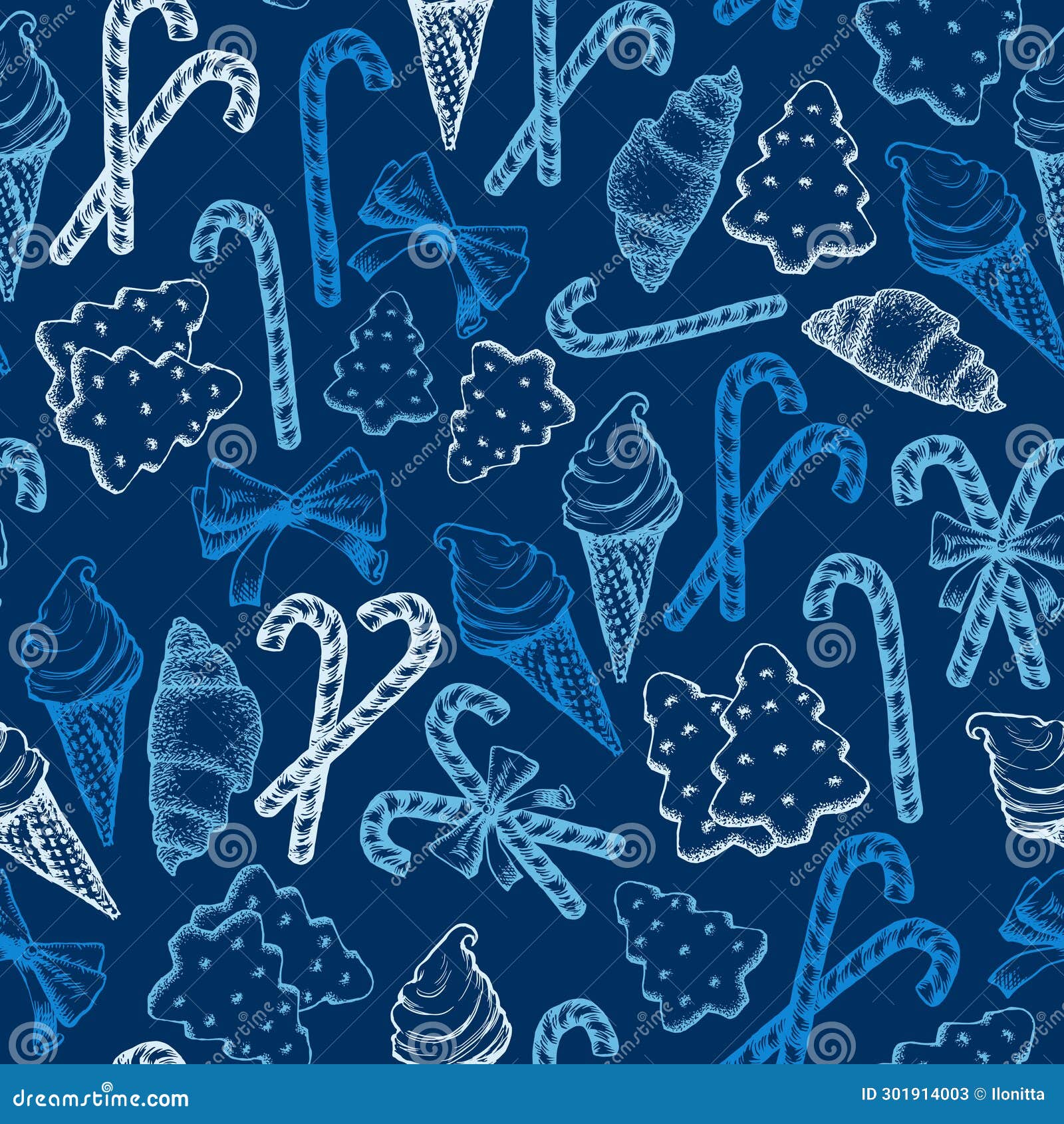 Blue and White Peppermint Candy Cane Stick with Bow, Pine Tree Cookies