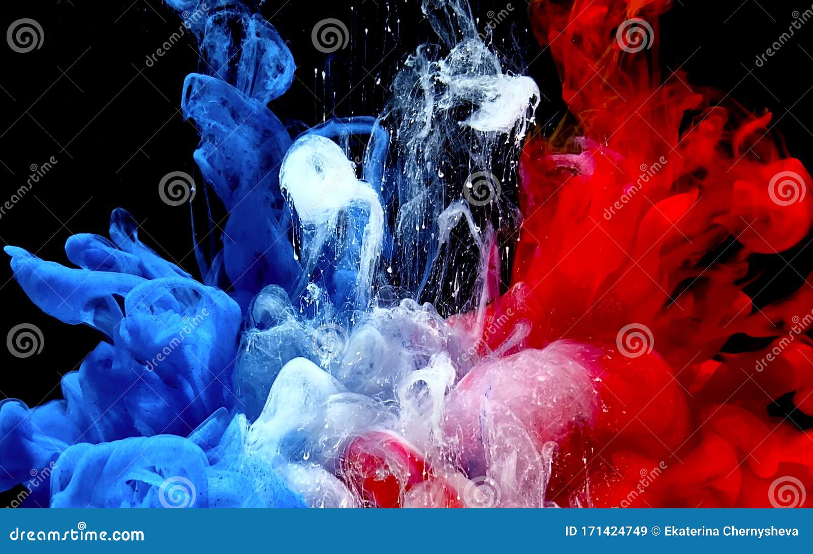 Blue, White and Red Watercolor Ink in Water. France Flag Made of Colored Ink on a Black Background Stock Image - Image of explosion,