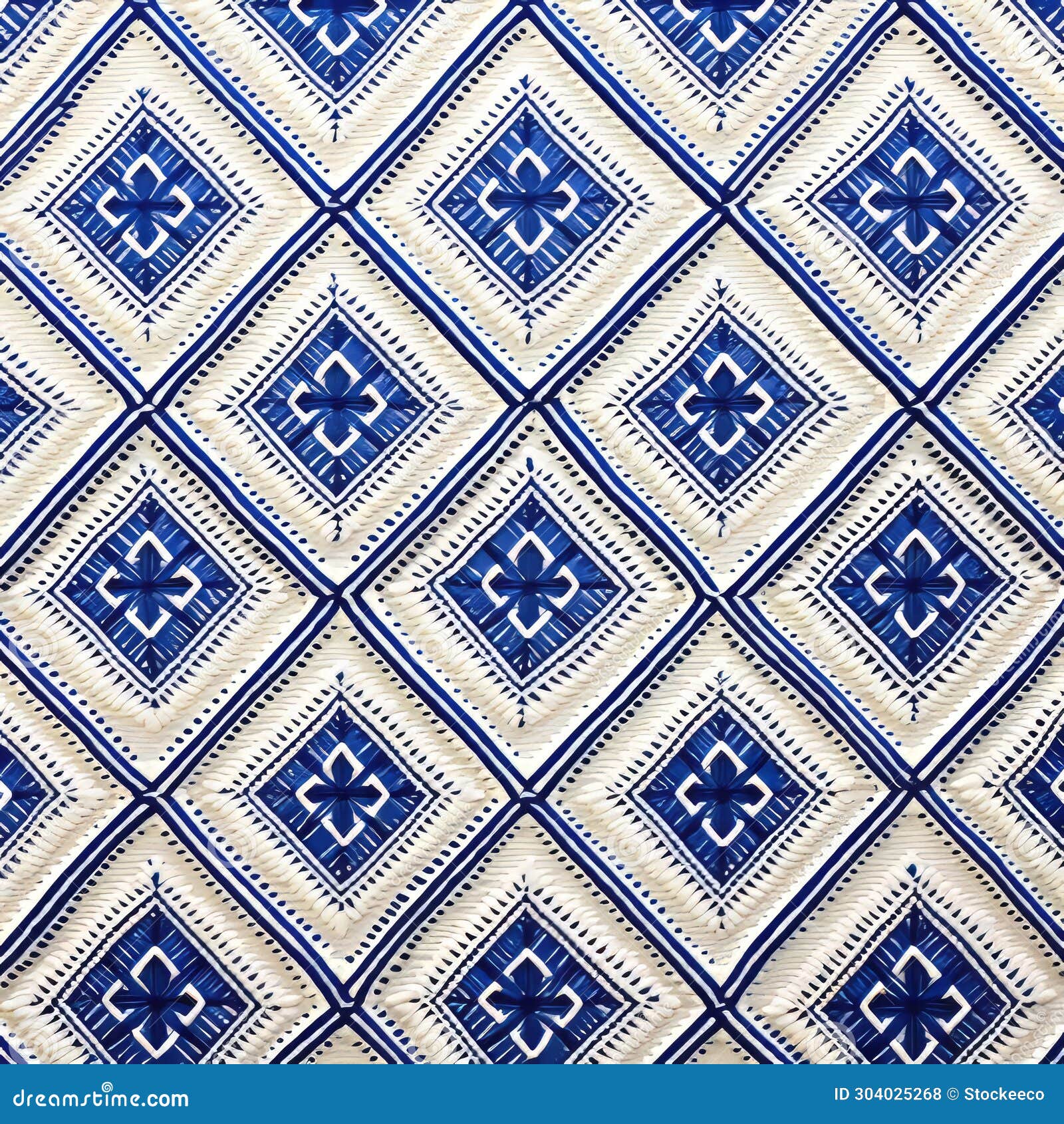 blue and white ruga pattern with hand-painted geometrics