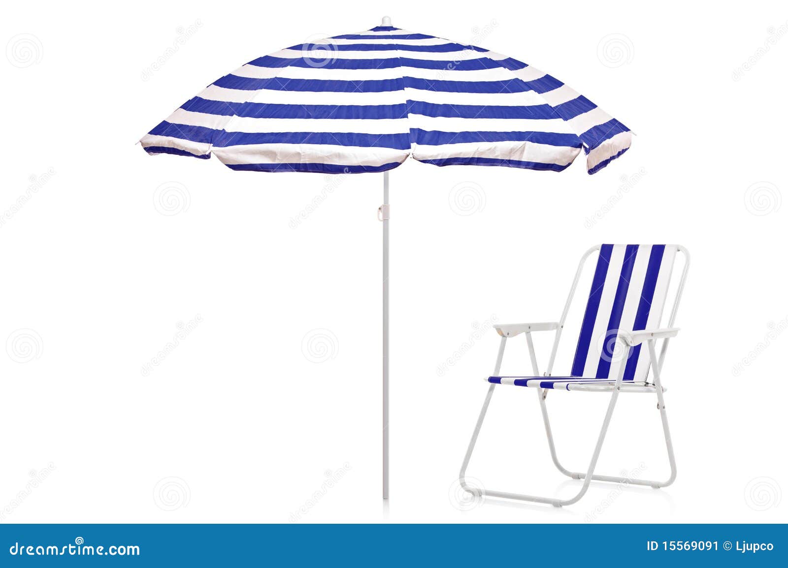 Blue And White Striped Umbrella And Beach Chair Stock Image Image of