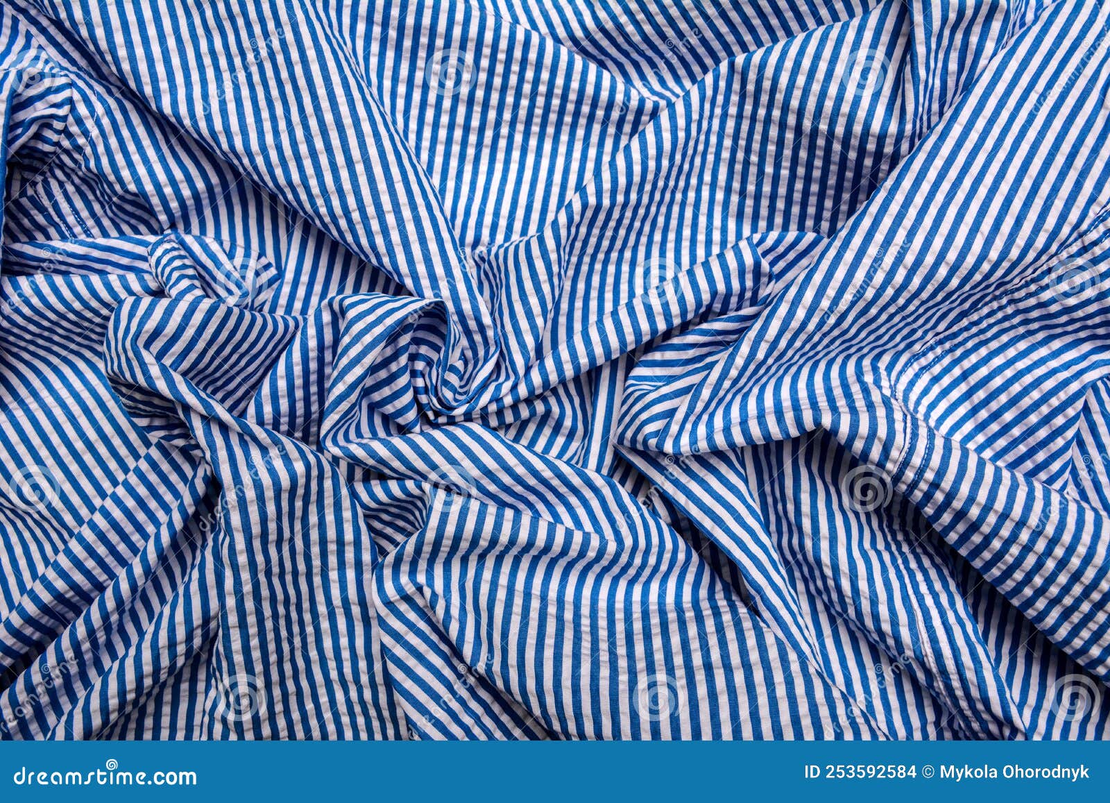 Blue and White Stripes Fabric Closeup , Tablecloth Texture Stock Photo