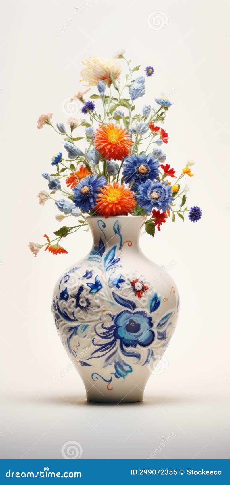 blue flower vase in white and orange style by erik johansson