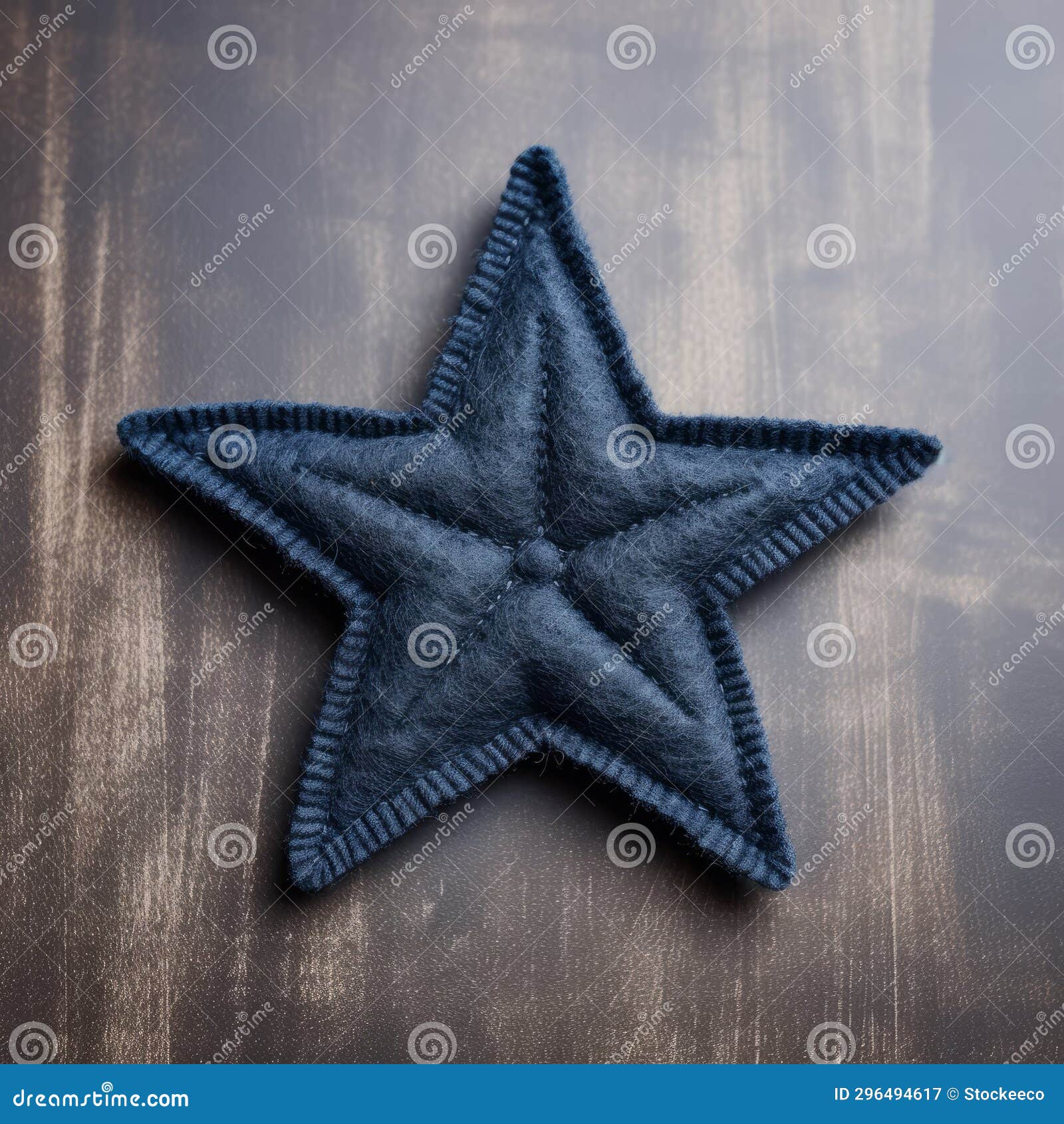 little star blue felted wool star with dark gray trompe-l'oeil 