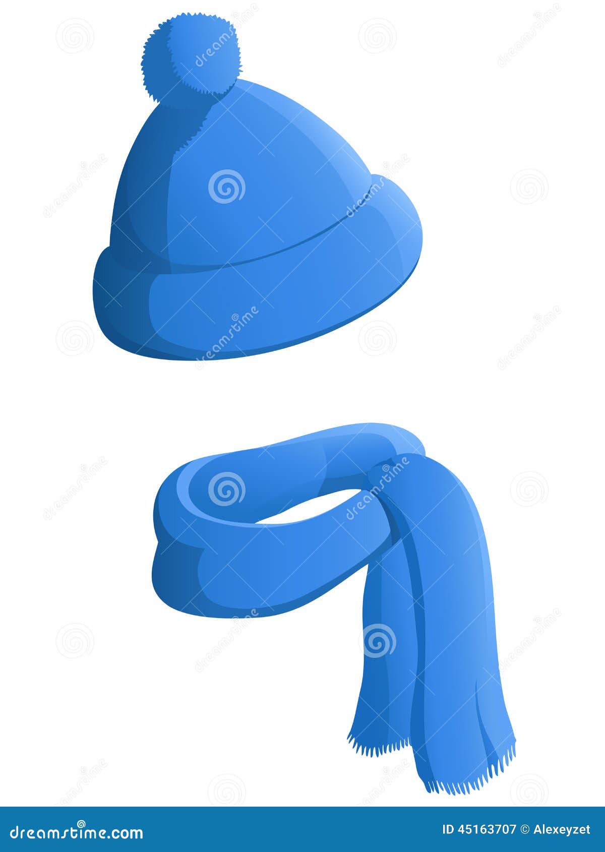 blue winter hat with scarf  on white background