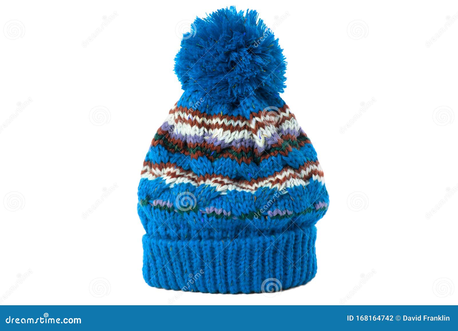 Blue Winter Knit Ski Hat Isolated White One Single Stock Photo - Image ...