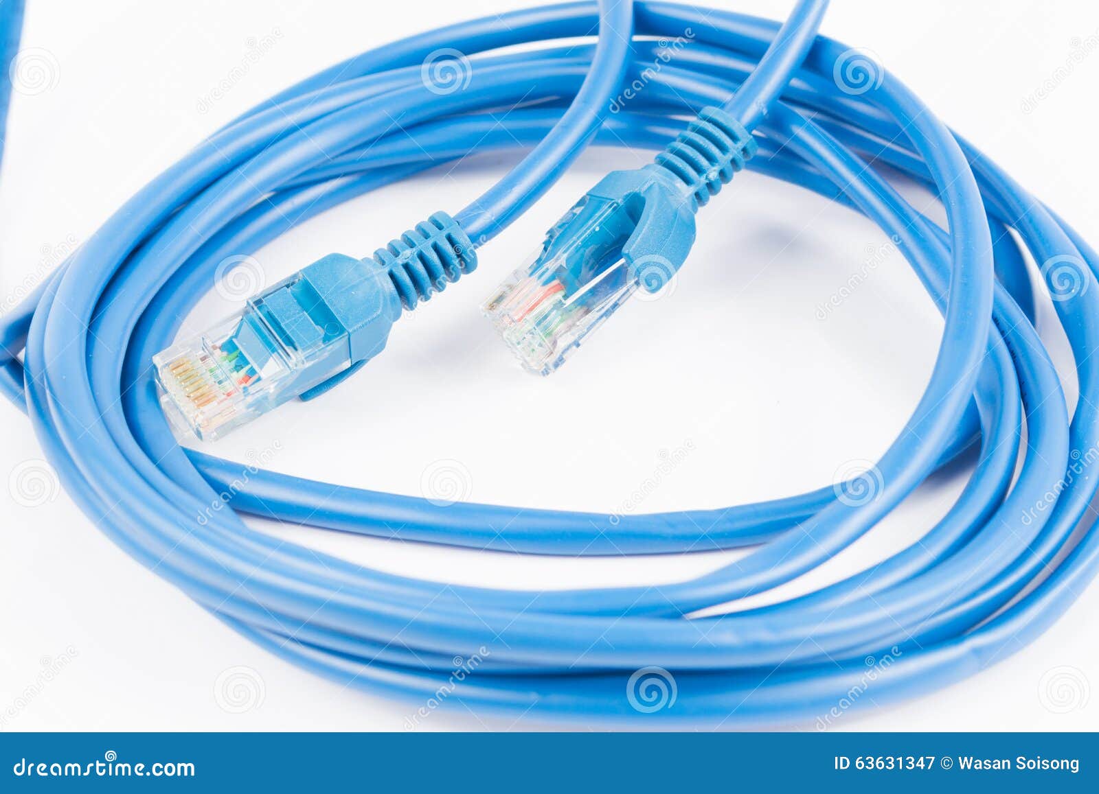 Blue Wired LAN Cable on White Stock Image Image of wired