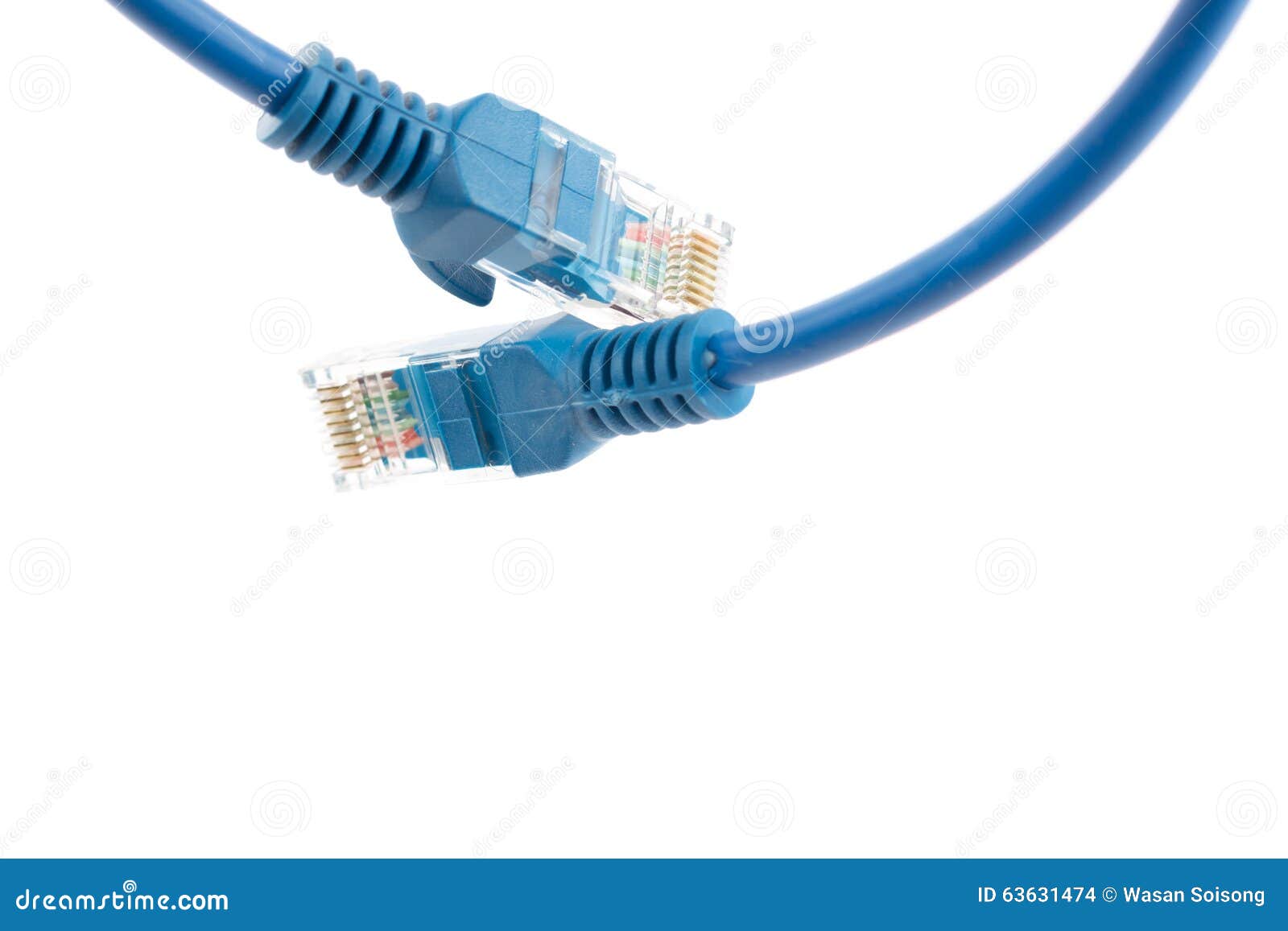 Blue Wired LAN Cable on White Stock Photo Image of network, equipment