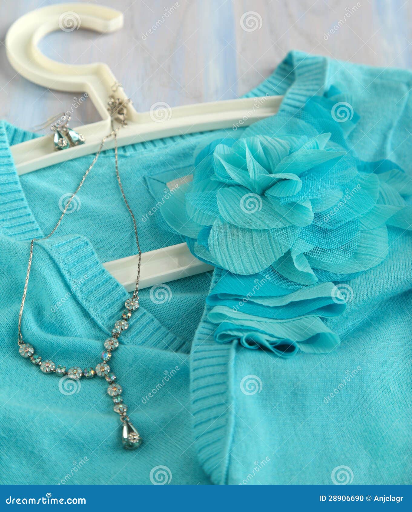 Blue Woman S Knitted Blouse with Decoration Flower Stock Photo - Image ...
