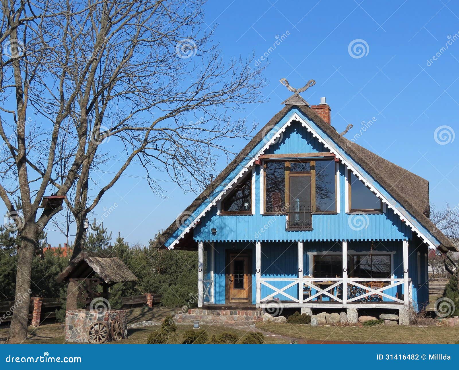 Blue wooden house stock photo. Image of home, architecture 31416482