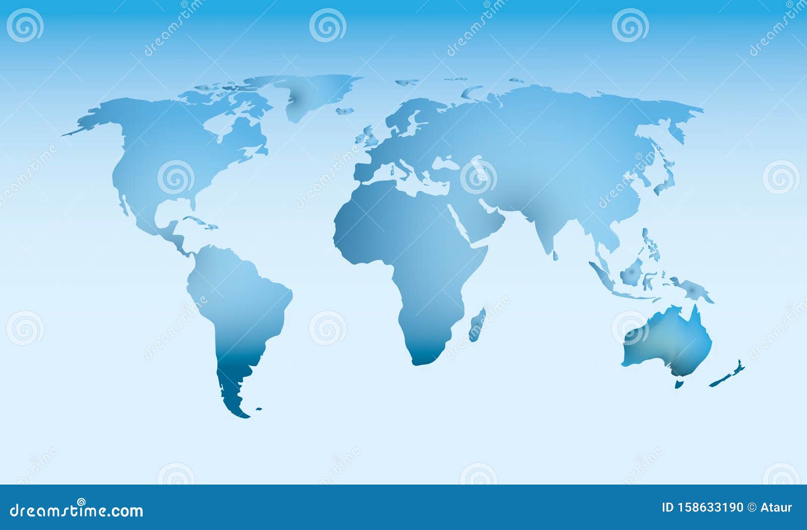 Blue World Map with Dark and Light Effect Vector on Light Background Stock Vector - Illustration continent, australia: 158633190