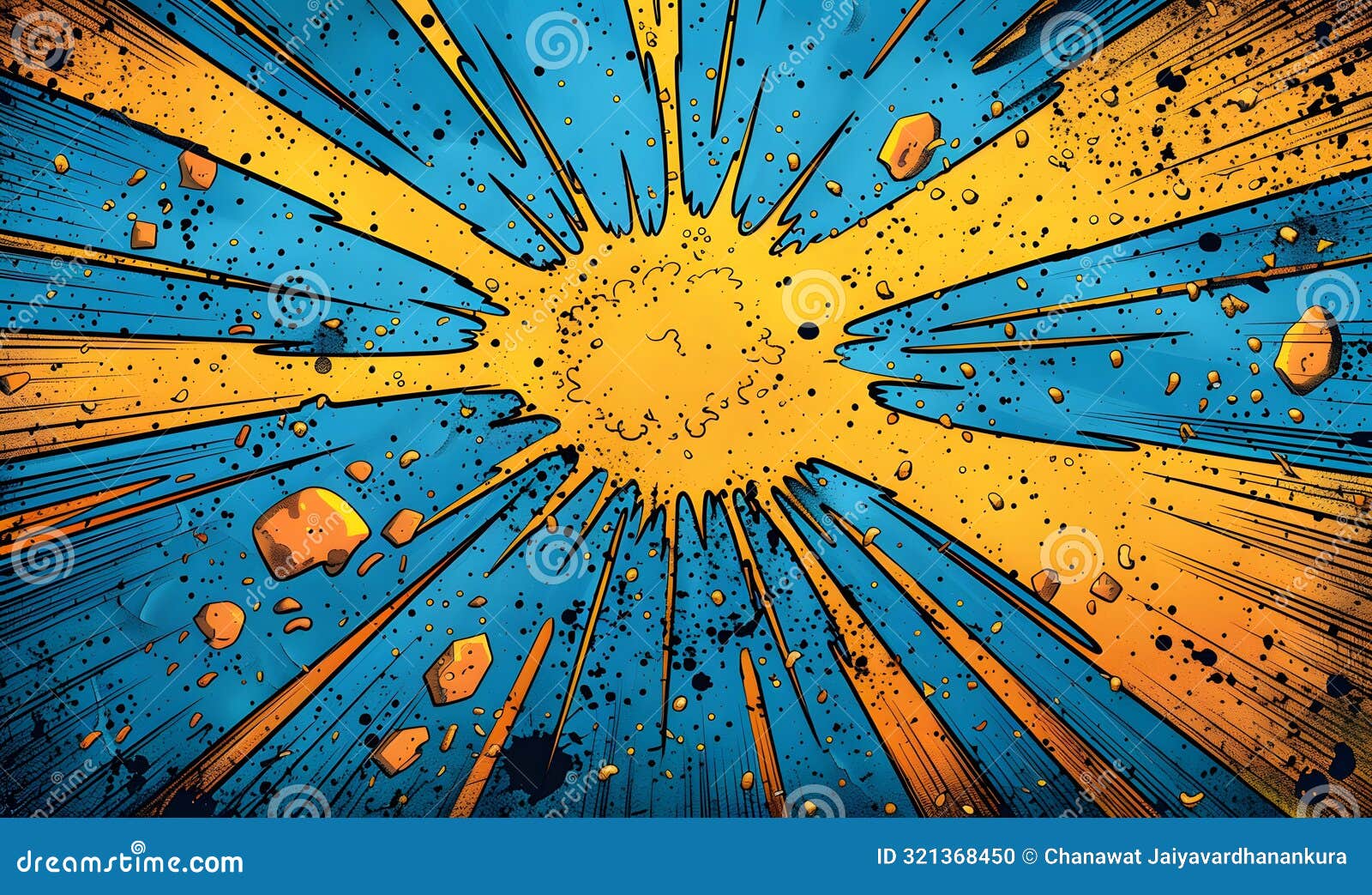 blue and yellow background splash pattern cartoon  with explosion effect. this dynamic graphic izes speed and power.