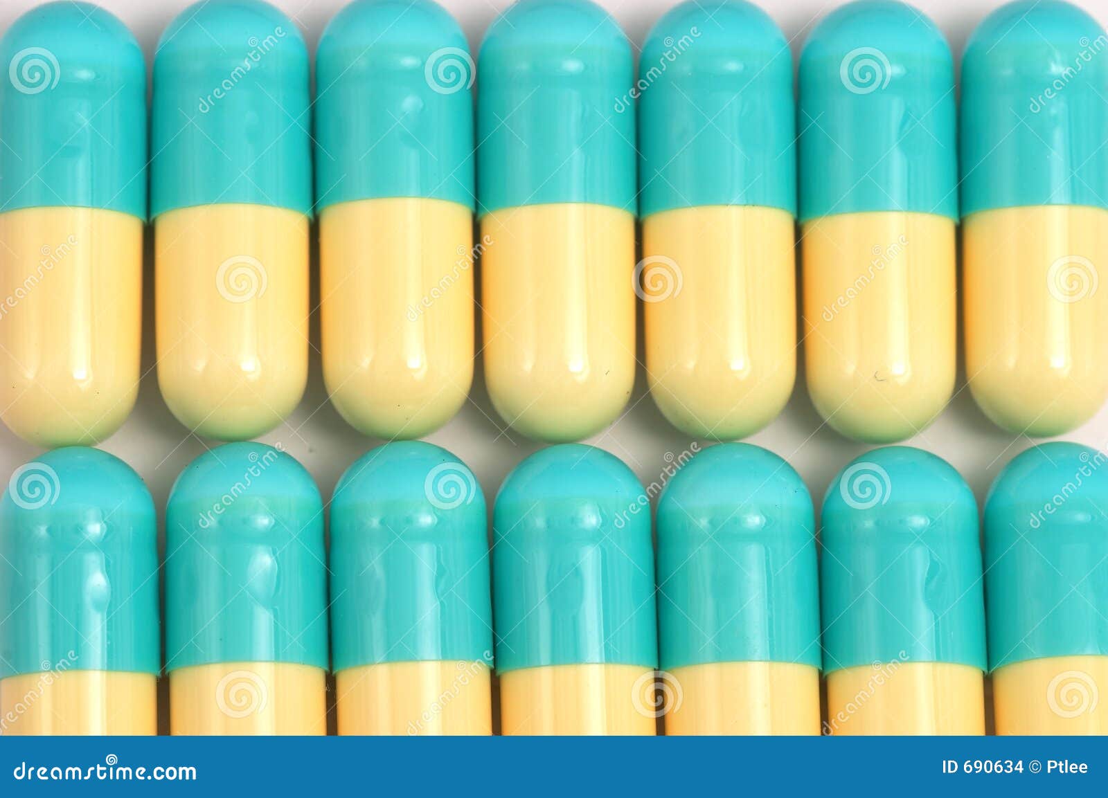 Blue Yellow Capsules Lined Up Stock Photo Image 690634