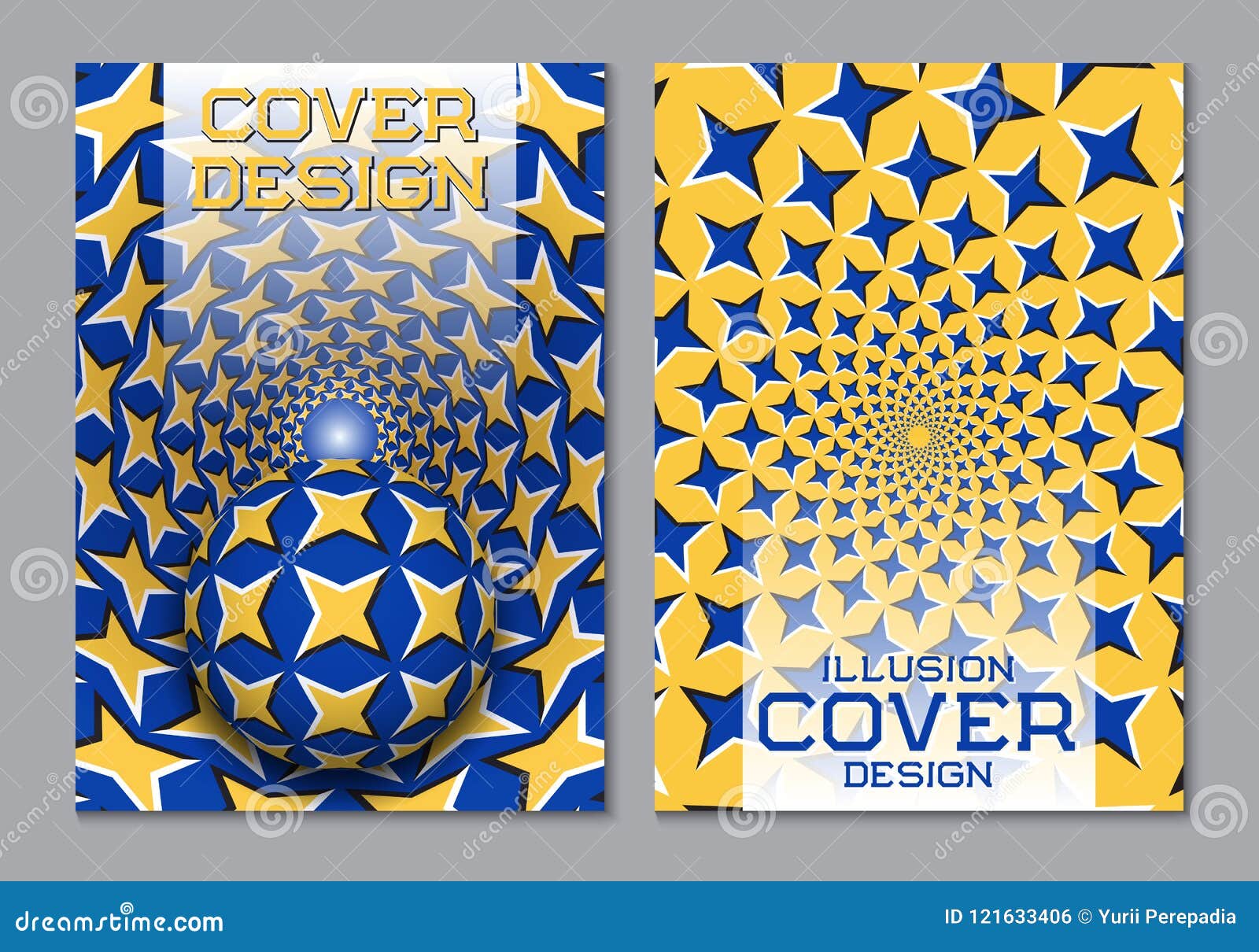 Blue Yellow Color Scheme Book Cover Design Template with Optical Motion