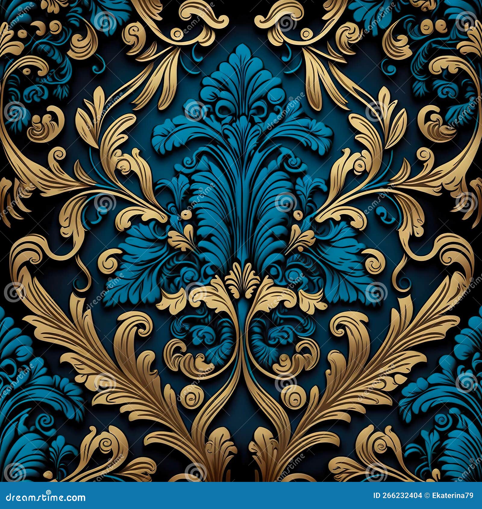 Blue and Yellow Damask Pattern Background. Created with Generative AI