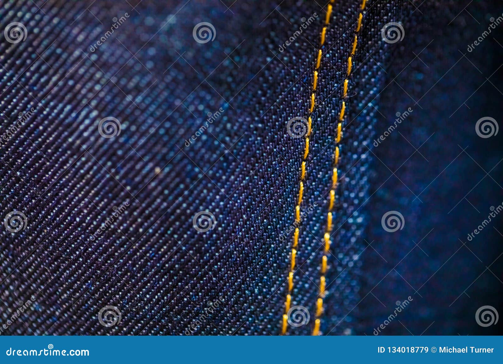 Blue and Yellow Denim with Stitching Stock Image - Image of fabric ...