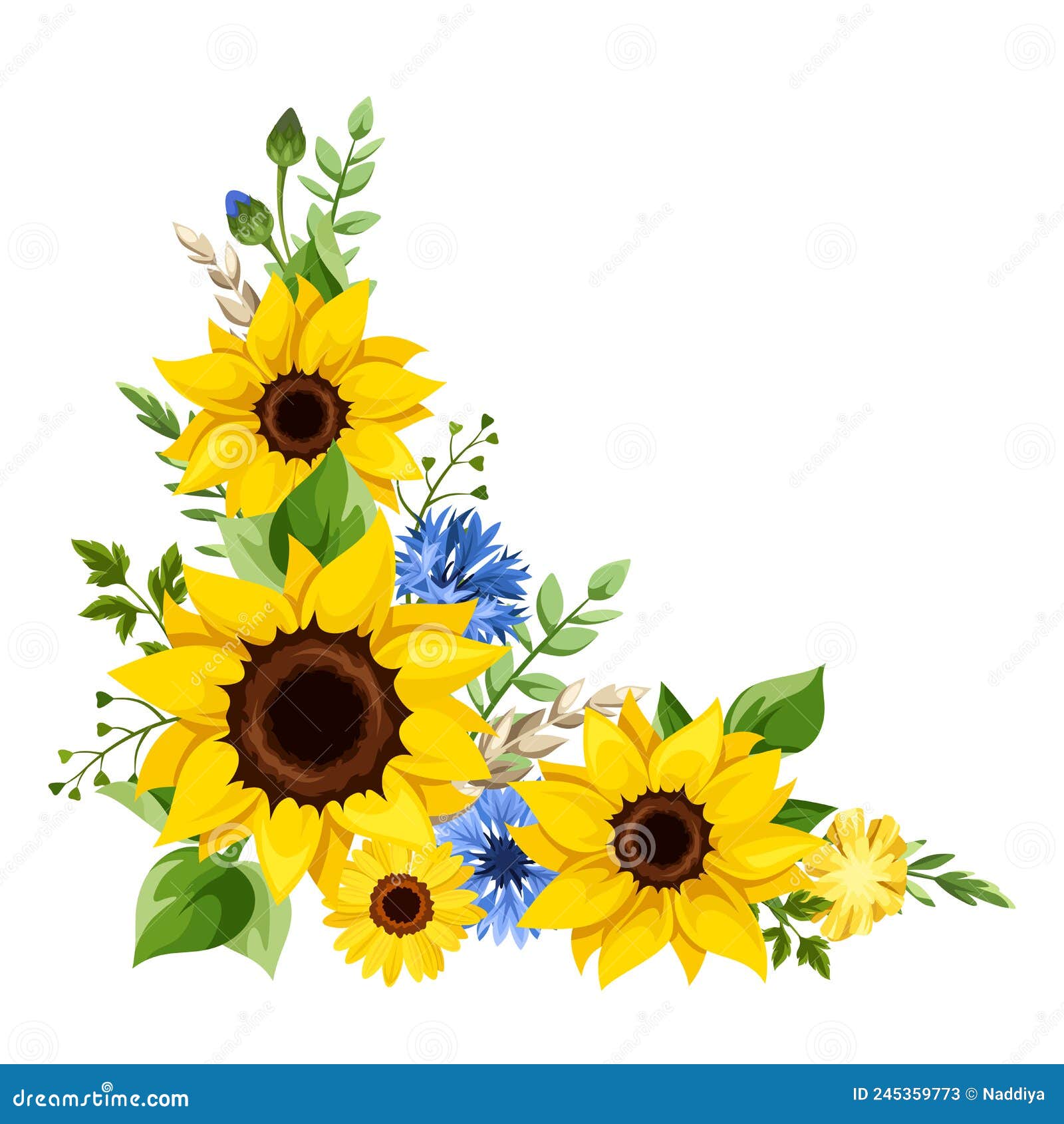 blue and yellow flowers. floral corner  .  