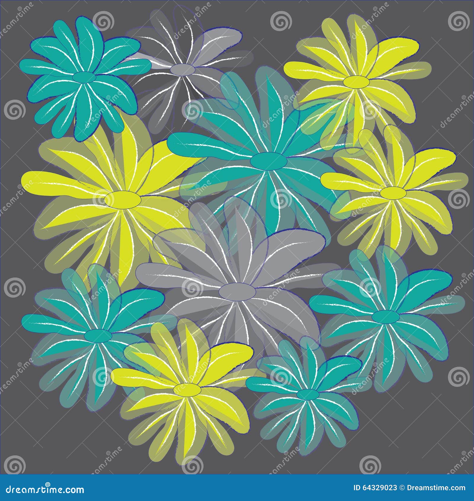 Blue Yellow and Gray Translucent Flower on Dark Gray Background Stock