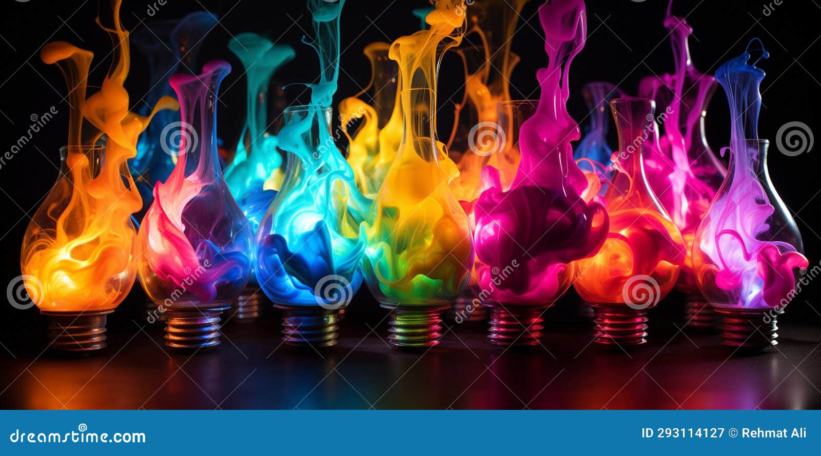 Blue and Yellow Light Bulb Explodes with Colorful Paint and Colors