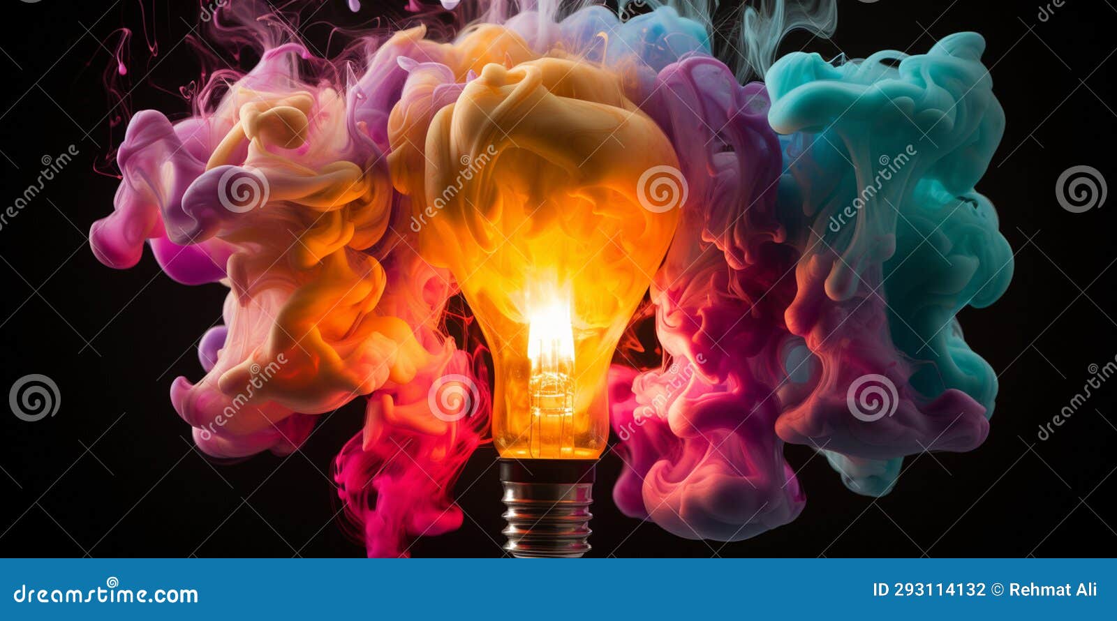 Blue and Yellow Light Bulb Explodes with Colorful Paint and Colors