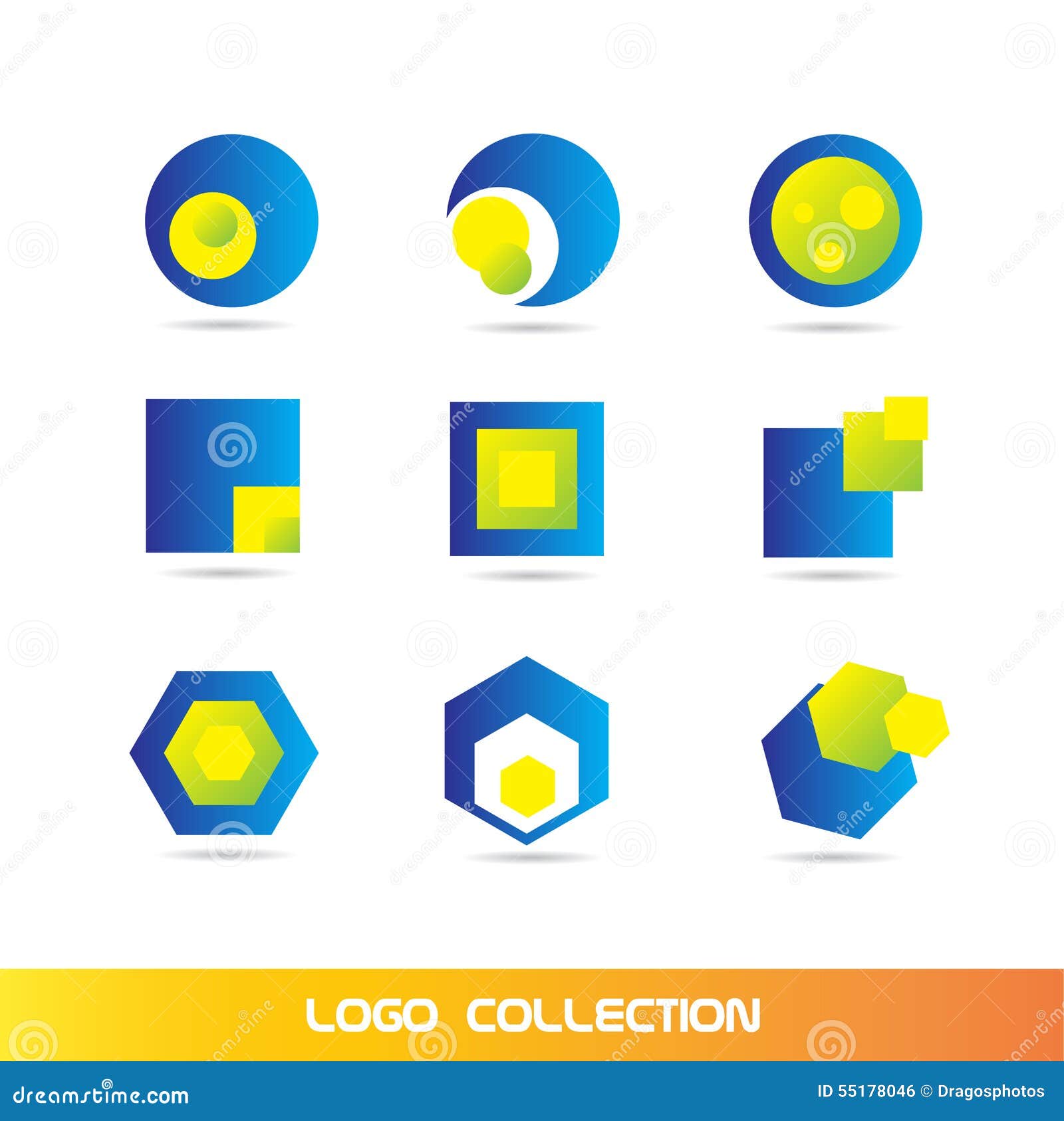 Blue Yellow Logo Elements Icon Set Collection Stock Vector