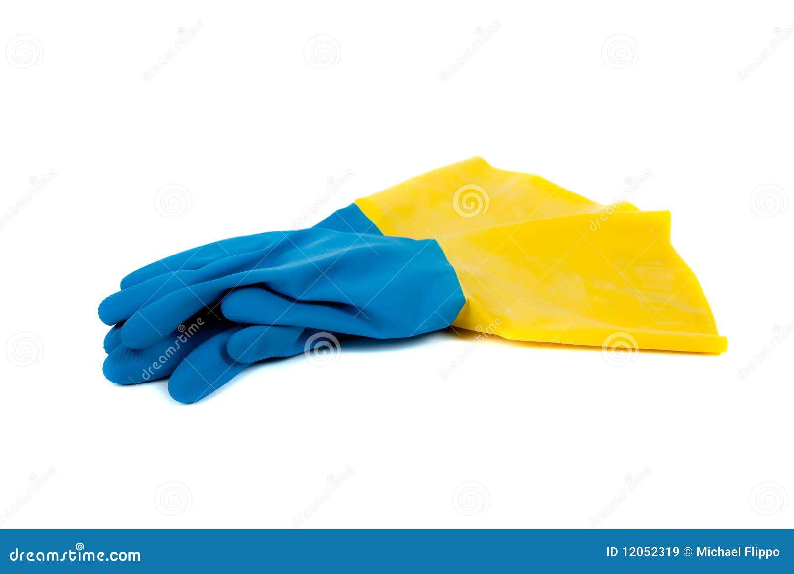 Blue and Yellow Rubber Gloves on White Stock Image Image of supplies
