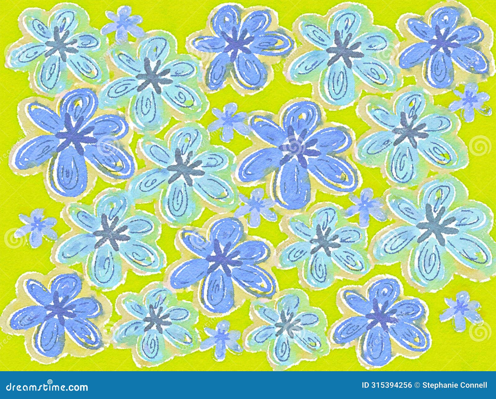 blue and yellow watercolor floral , handpainted flower pattern wallpaper