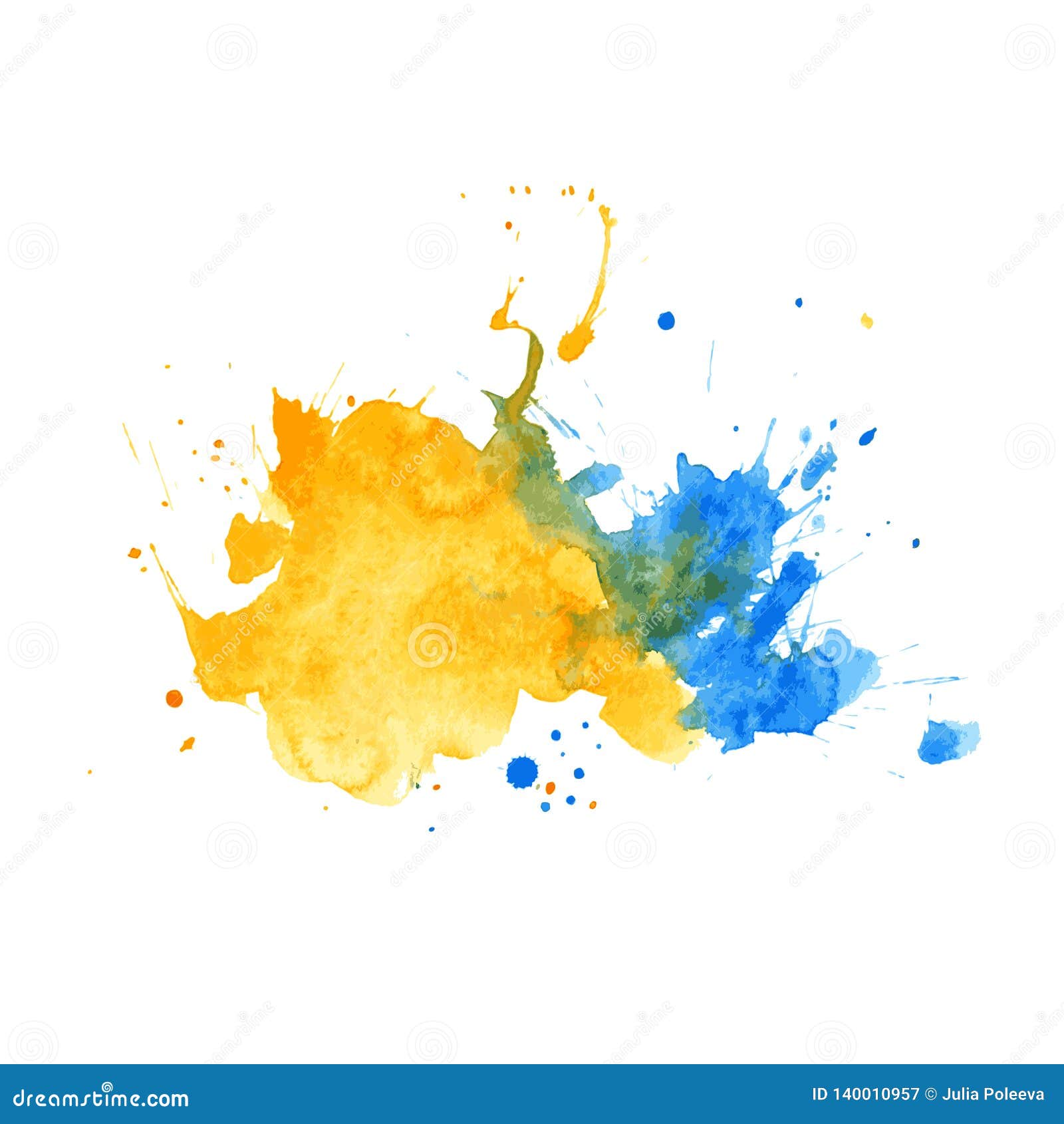 Blue Yellow Watercolor Splash on White Background. Vector Stock  Illustration - Illustration of splash, grunge: 140010957