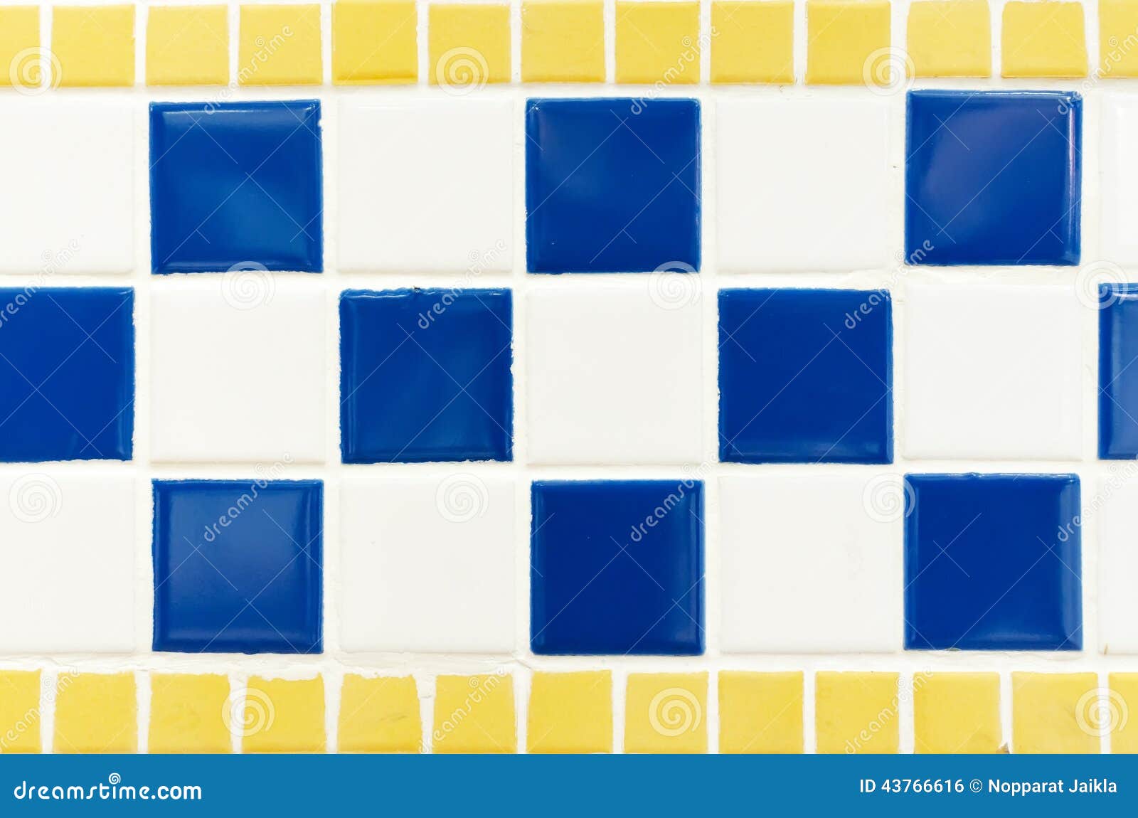 Blue Yellow And White Tile Wall High Resolution Real Photo Stock Photo Image of thin, kitchen