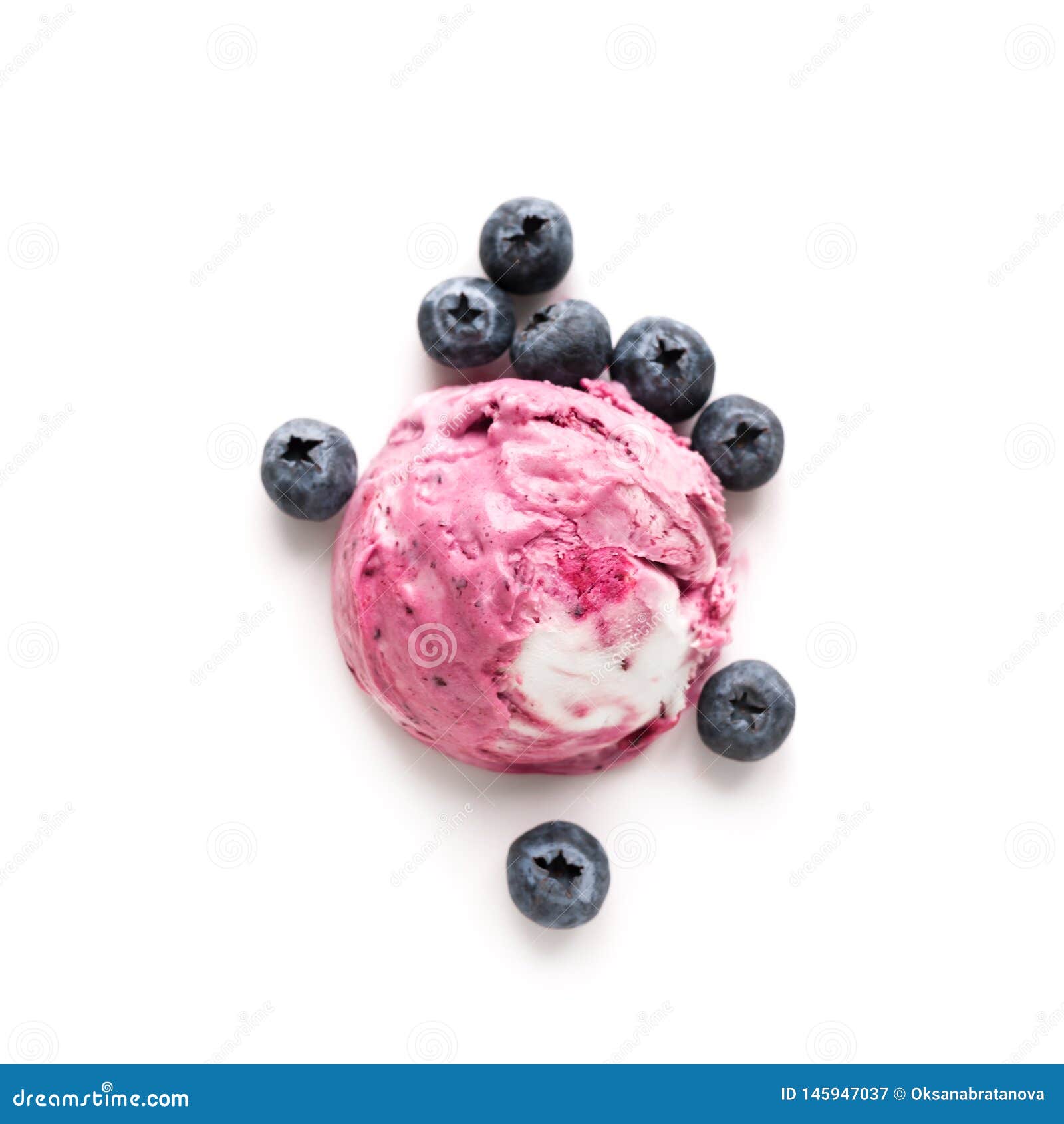 Scoop of pink ice cream isolated on white background, top view