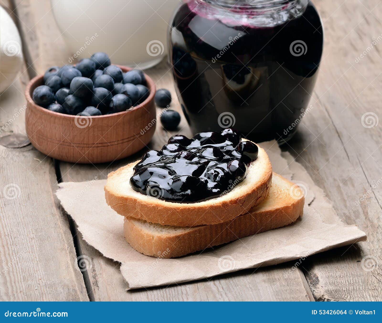 Blueberry Jam, Bread and Fresh Berries Stock Photo Image of food