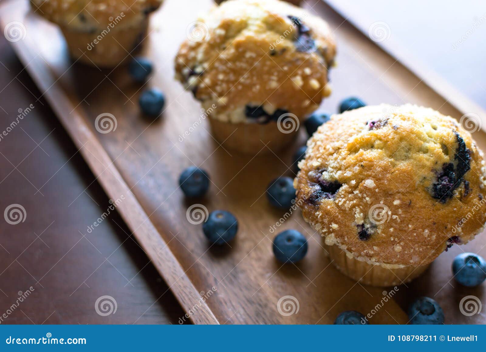 Blueberry Muffins with Fresh Fruit on Wooden Tray Stock Image - Image ...