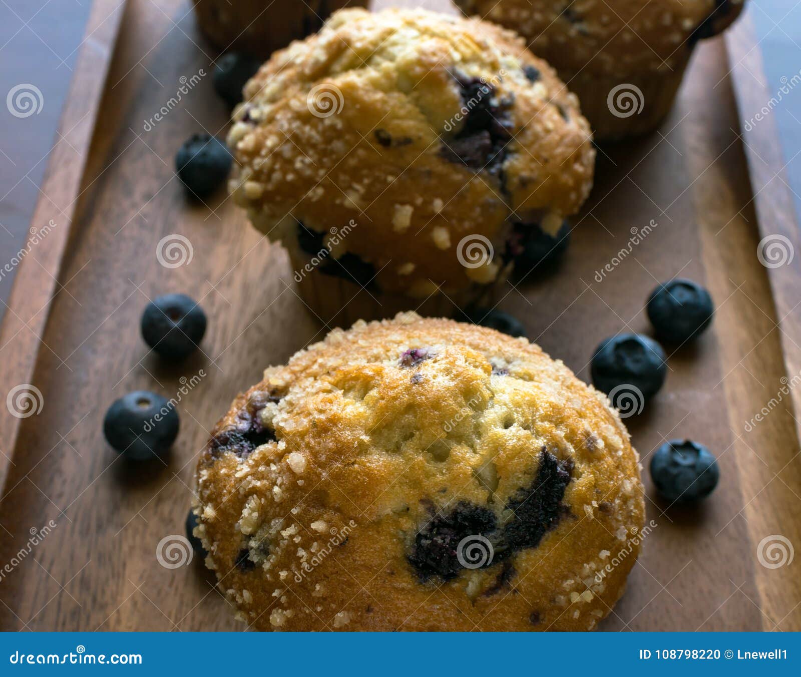 Blueberry Muffins with Fresh Fruit on Wooden Tray Stock Photo - Image ...