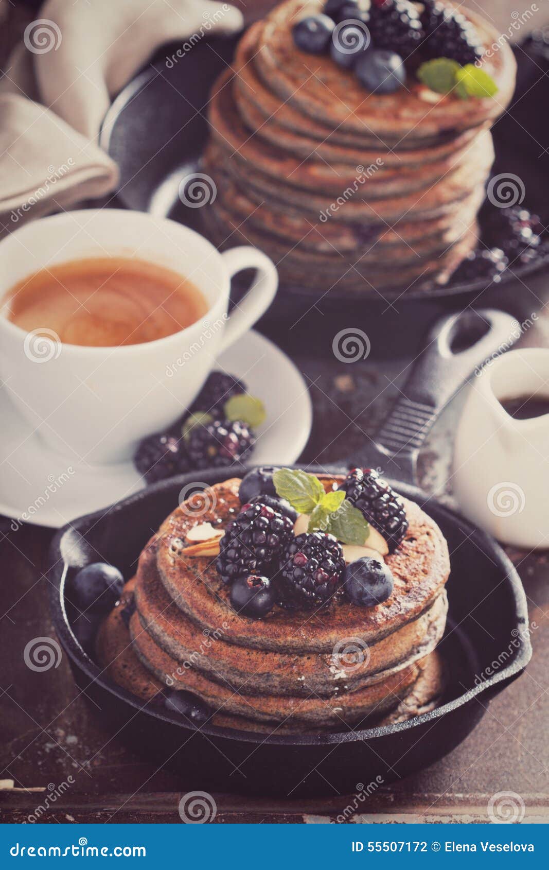 Blueberry Pancakes with Buckwheat Flour Stock Photo Image of