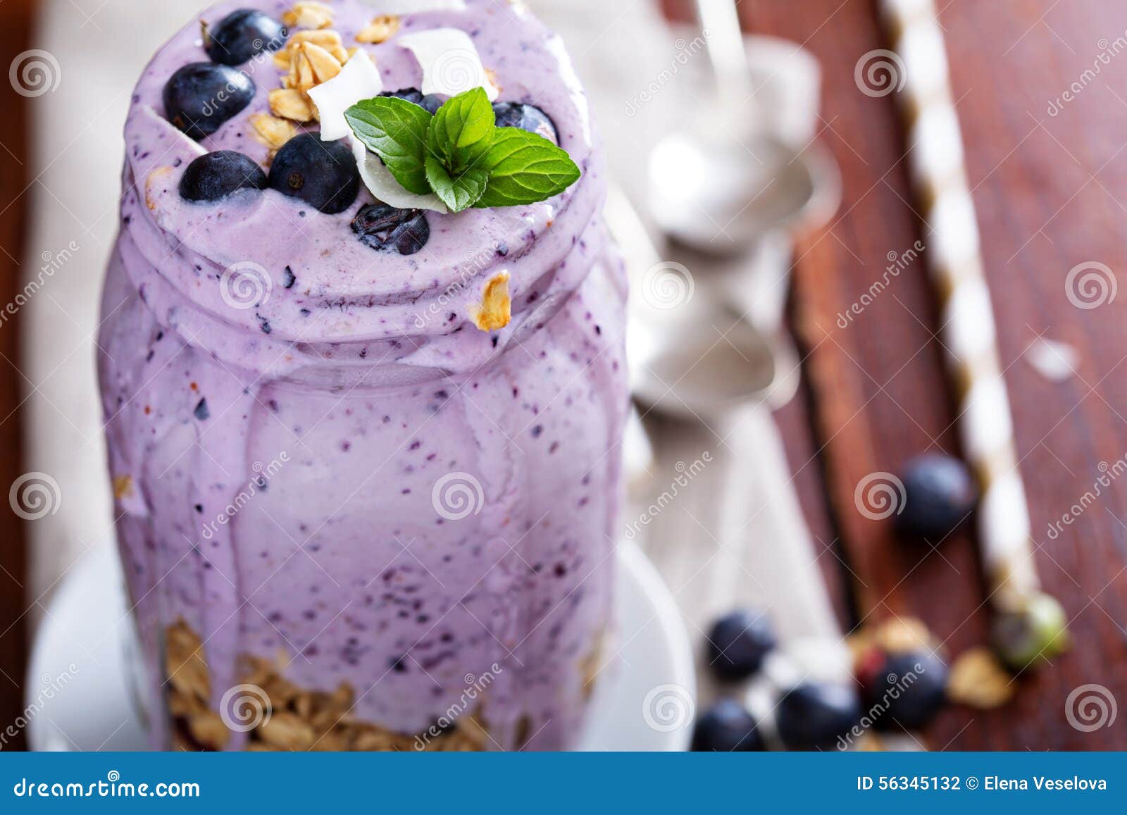 Blueberry Smoothie with Fruits and Granola Stock Photo Image of mint
