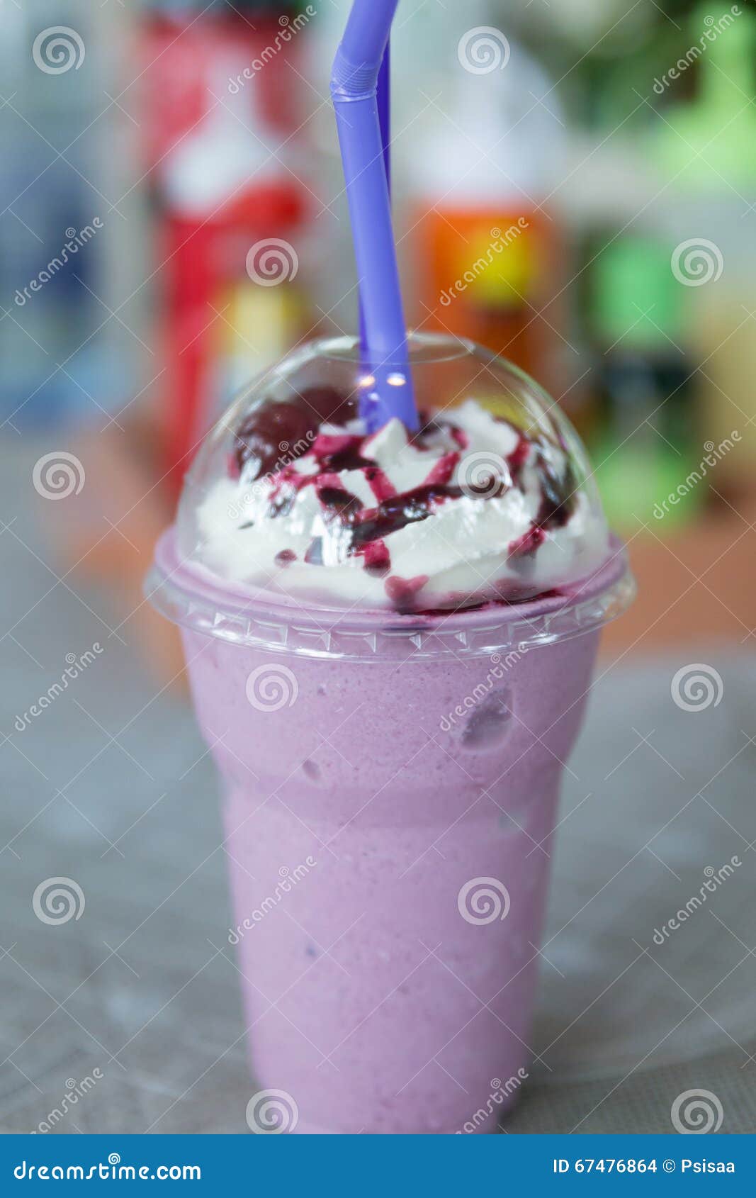 Blueberry Smoothie with Whipped Cream Stock Photo Image of milkshake