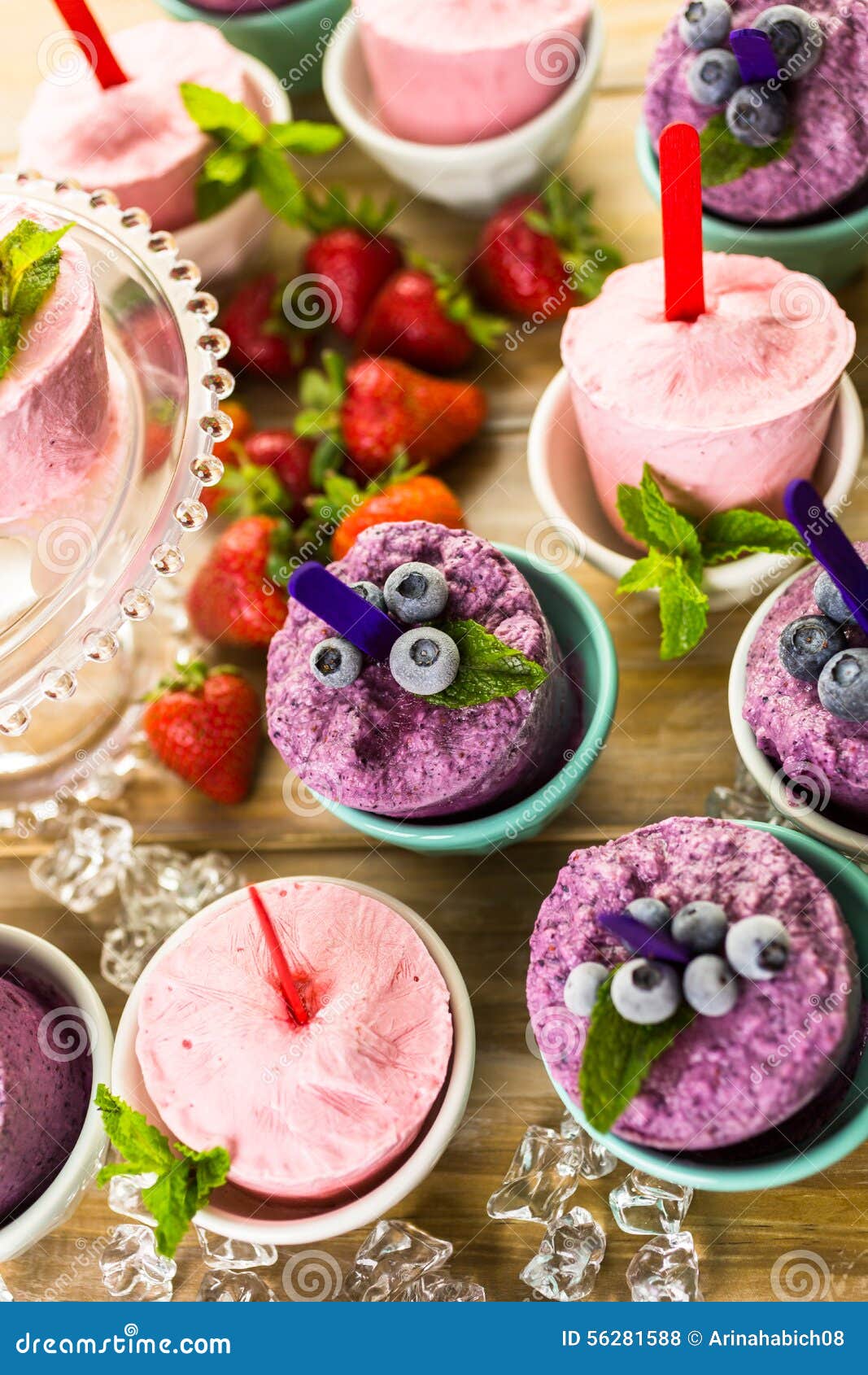 Blueberry and Strawberry Popsicles Stock Photo Image of blueberry, stick 56281588