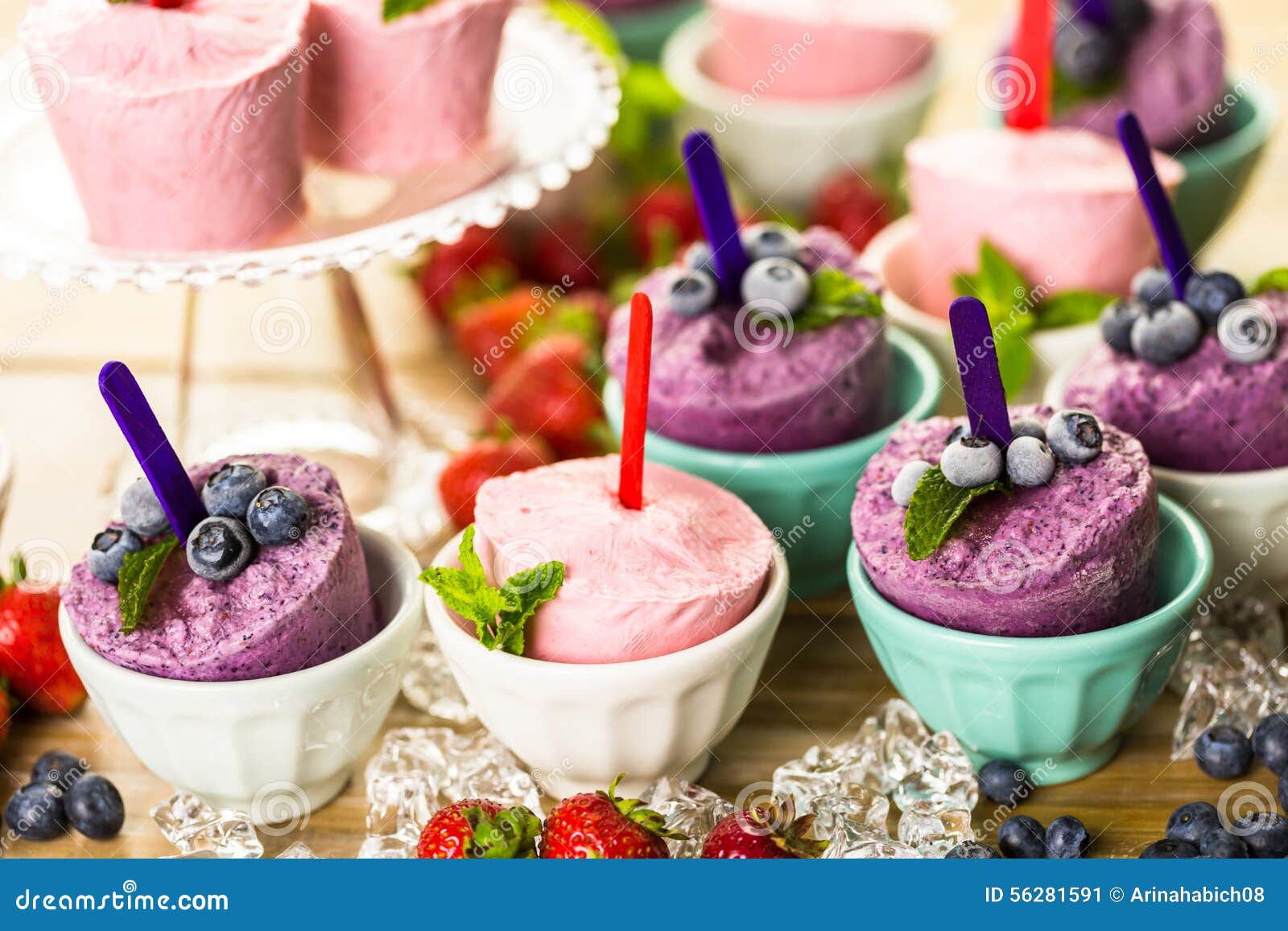 Blueberry and Strawberry Popsicles Stock Image Image of plain, blueberry 56281591