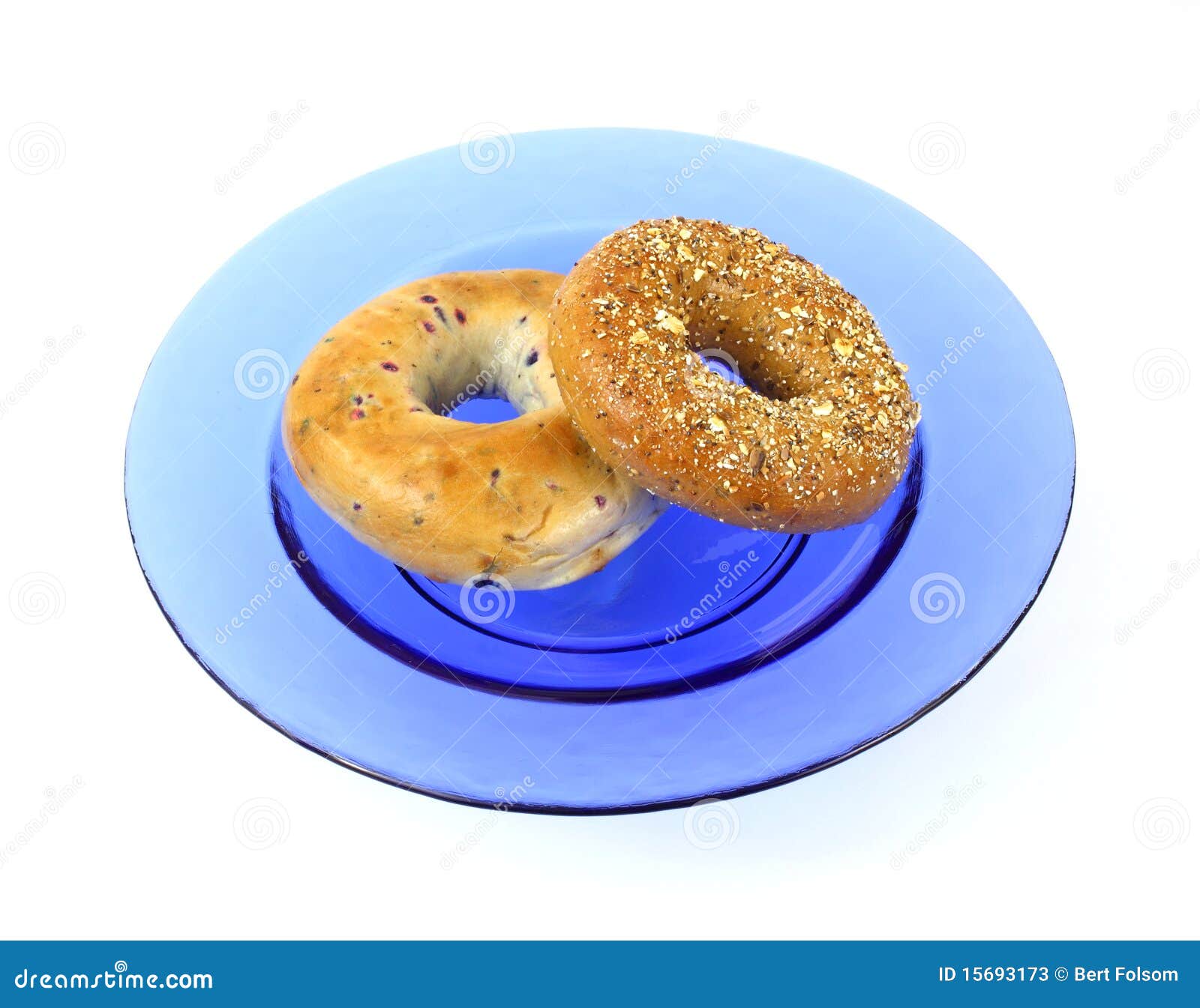 Blueberry and Whole Wheat Grain Bagels on Blue Dis Stock Image Image of delicious, crust 15693173