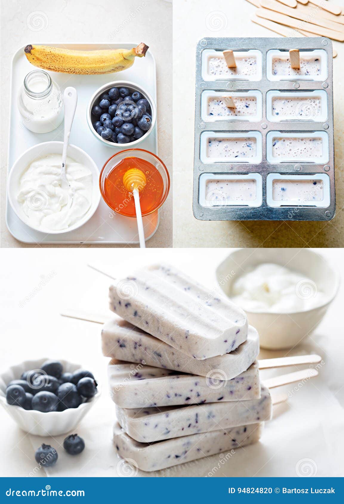 Blueberry Yoghurt Ice Cream Popsicle Step by Step Stock Photo Image