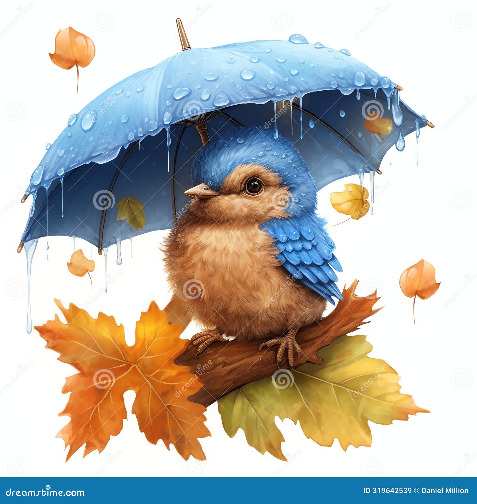 bluebird in autumn under umbrella