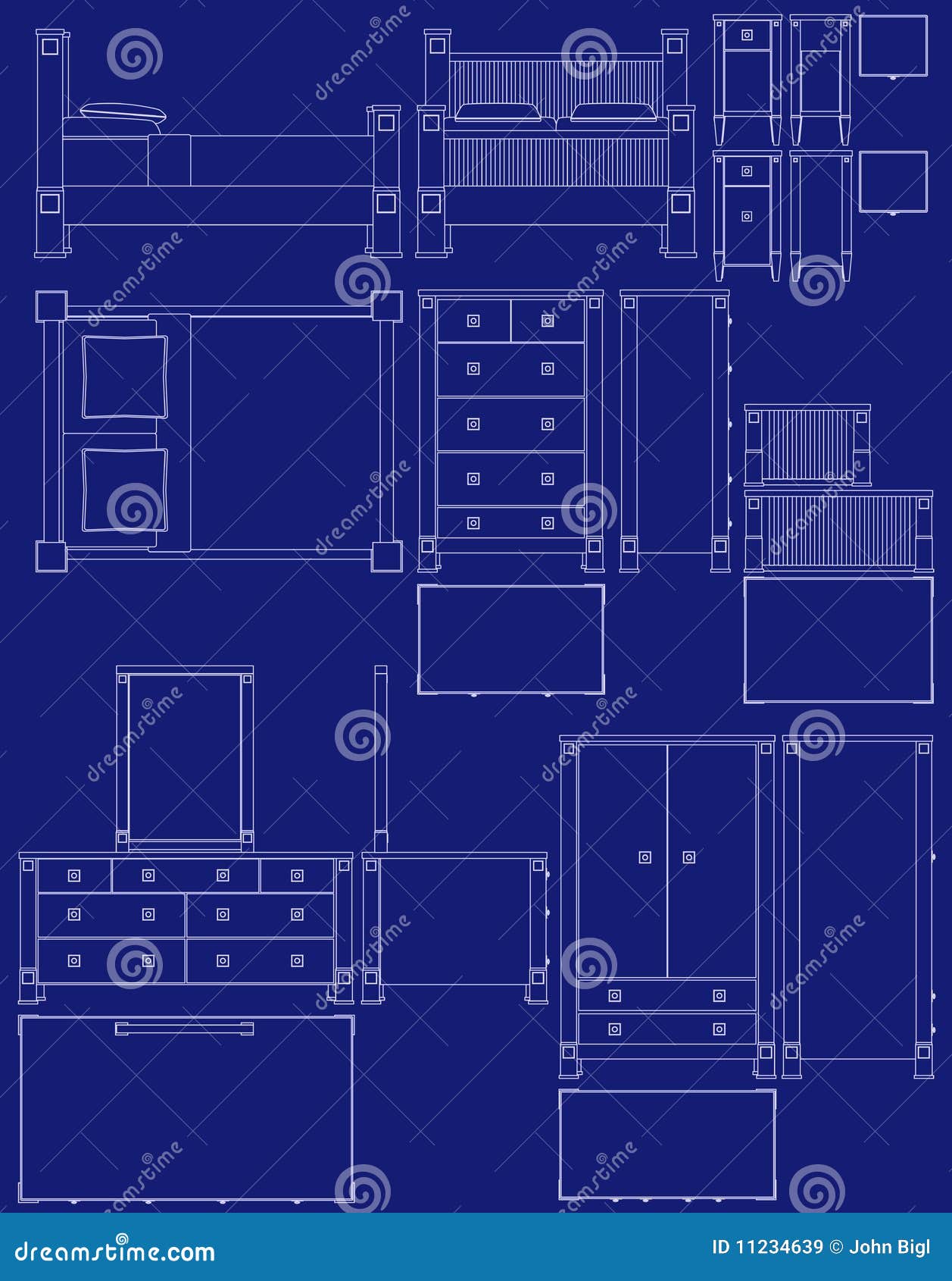 Blueprint Bedroom Furniture Stock Vector Illustration Of Drawers