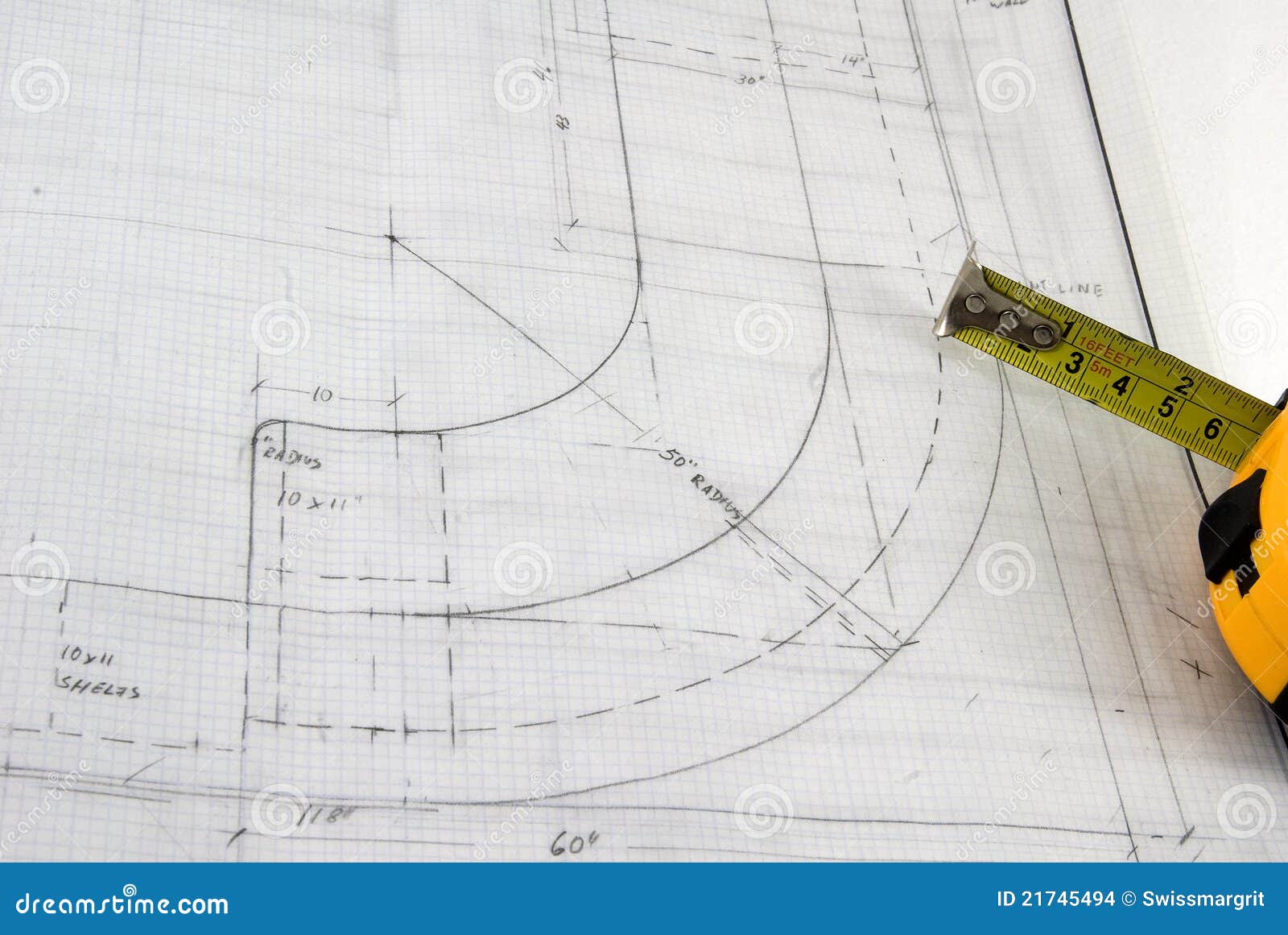 Blueprint with Curved Design Detail Stock Photo - Image of project ...