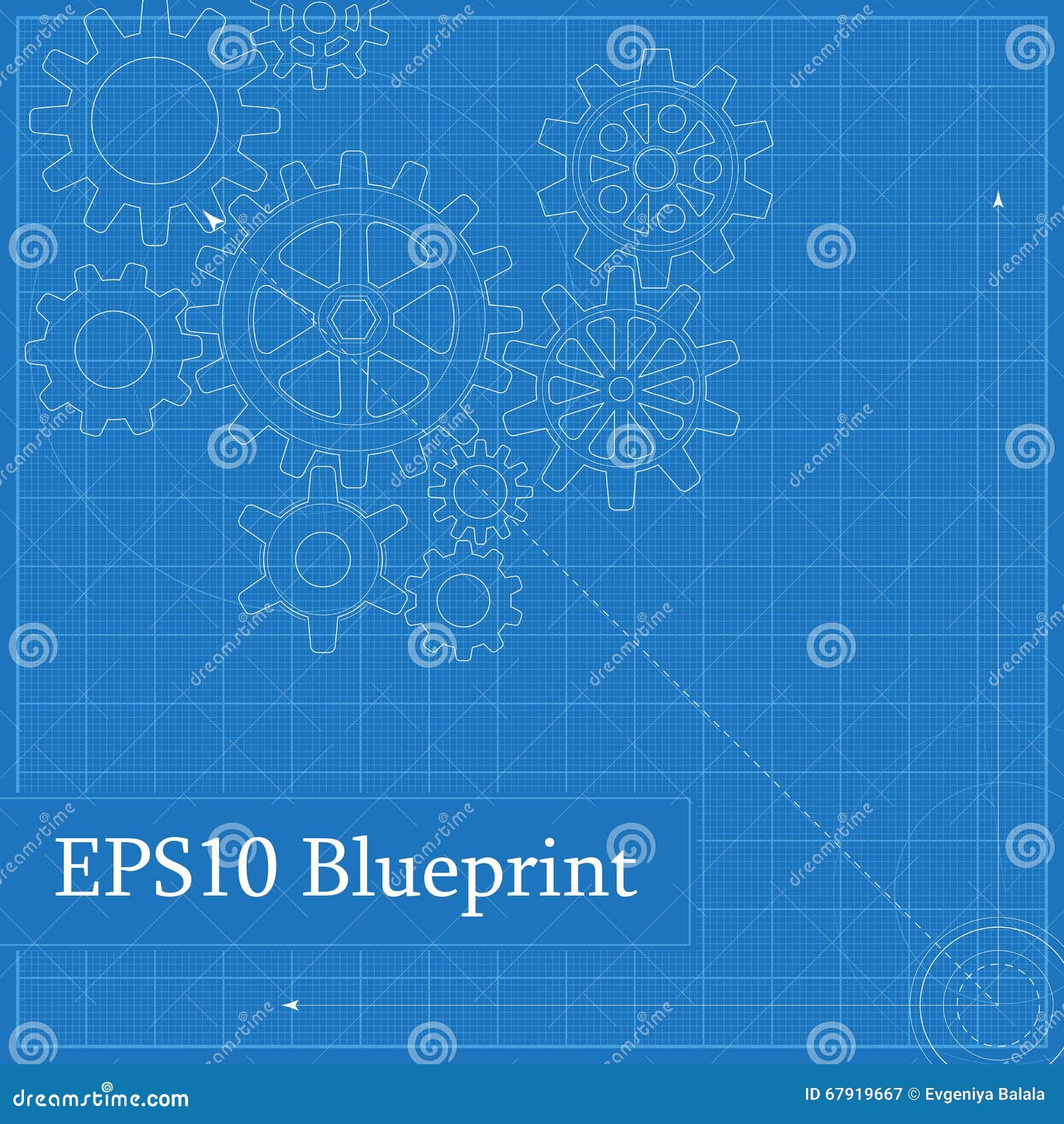 Blueprint with Drawn Gears stock vector. Illustration of illustrations