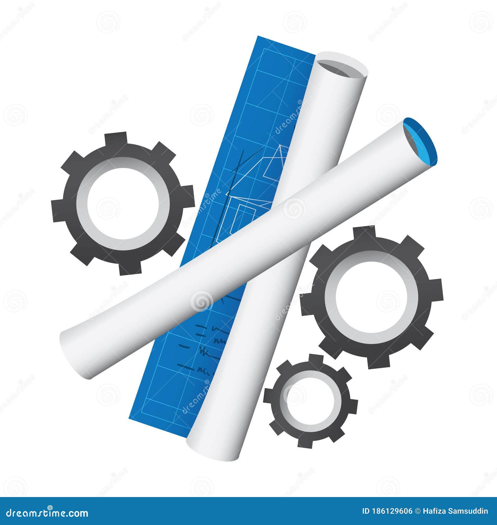 Blueprint and Gears. Vector Illustration Decorative Design Stock
