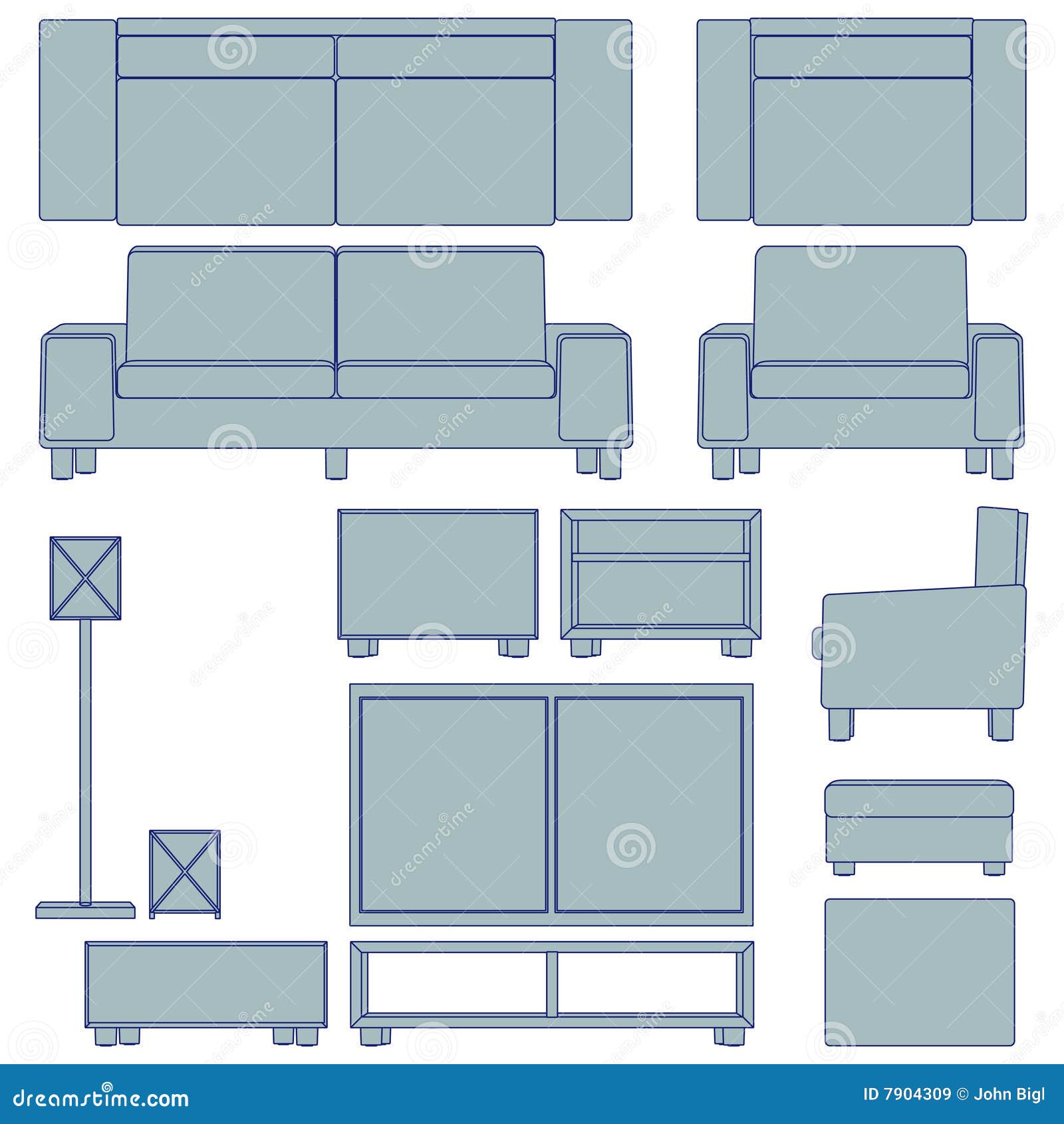 Blueprint Living Room Furniture Stock Vector 