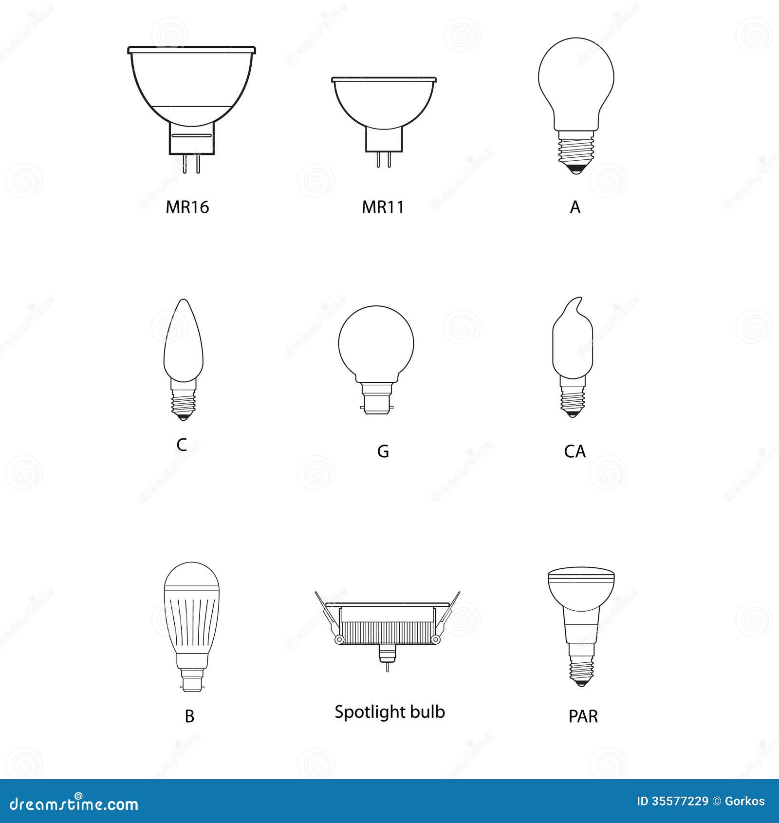 blueprint, technical draw of different bulb socket